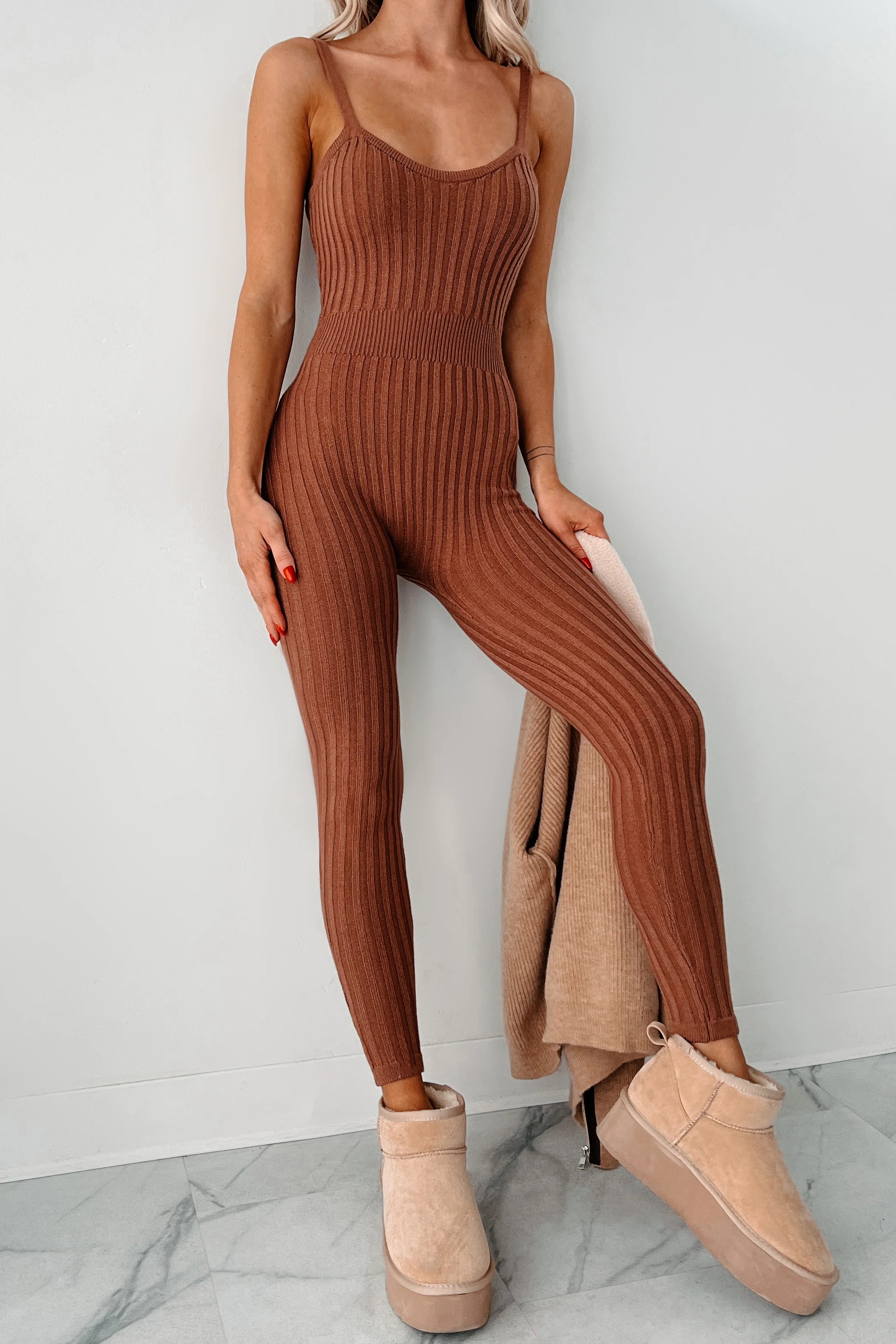 Better By The Minute Sweater Knit Catsuit (Mocha) - Image 7