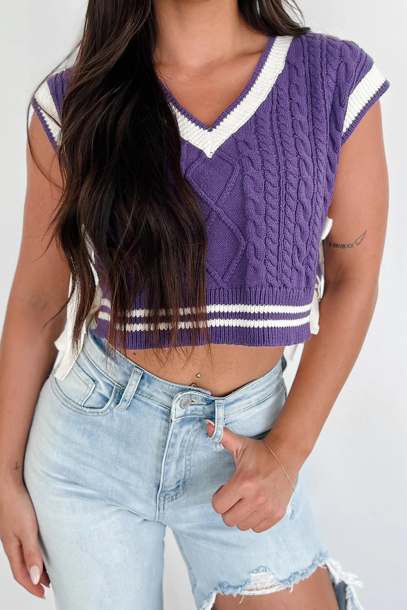 Better Take Notes Side Tie Sweater Vest (Purple/White) - Image 4