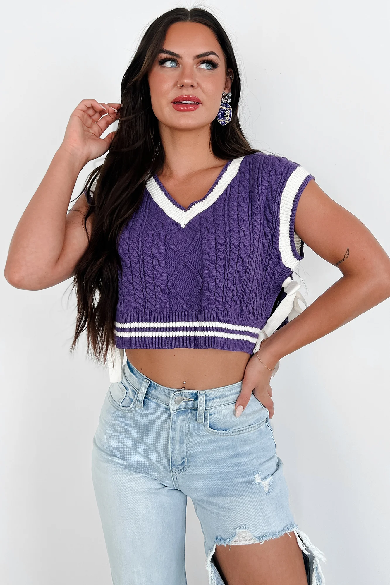 Better Take Notes Side Tie Sweater Vest (Purple/White) - Image 8