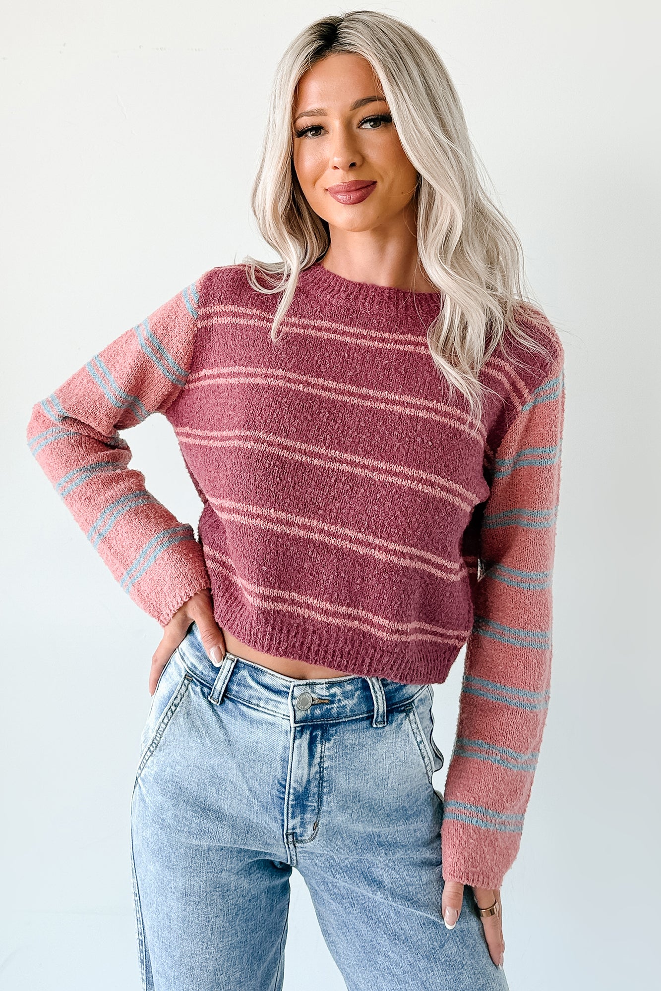 Beyond Ordinary Striped Knit Sweater (Plum Combo) - Image 4