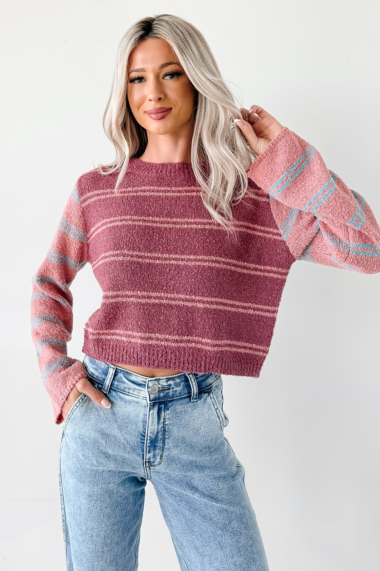 Beyond Ordinary Striped Knit Sweater (Plum Combo) - Image 5