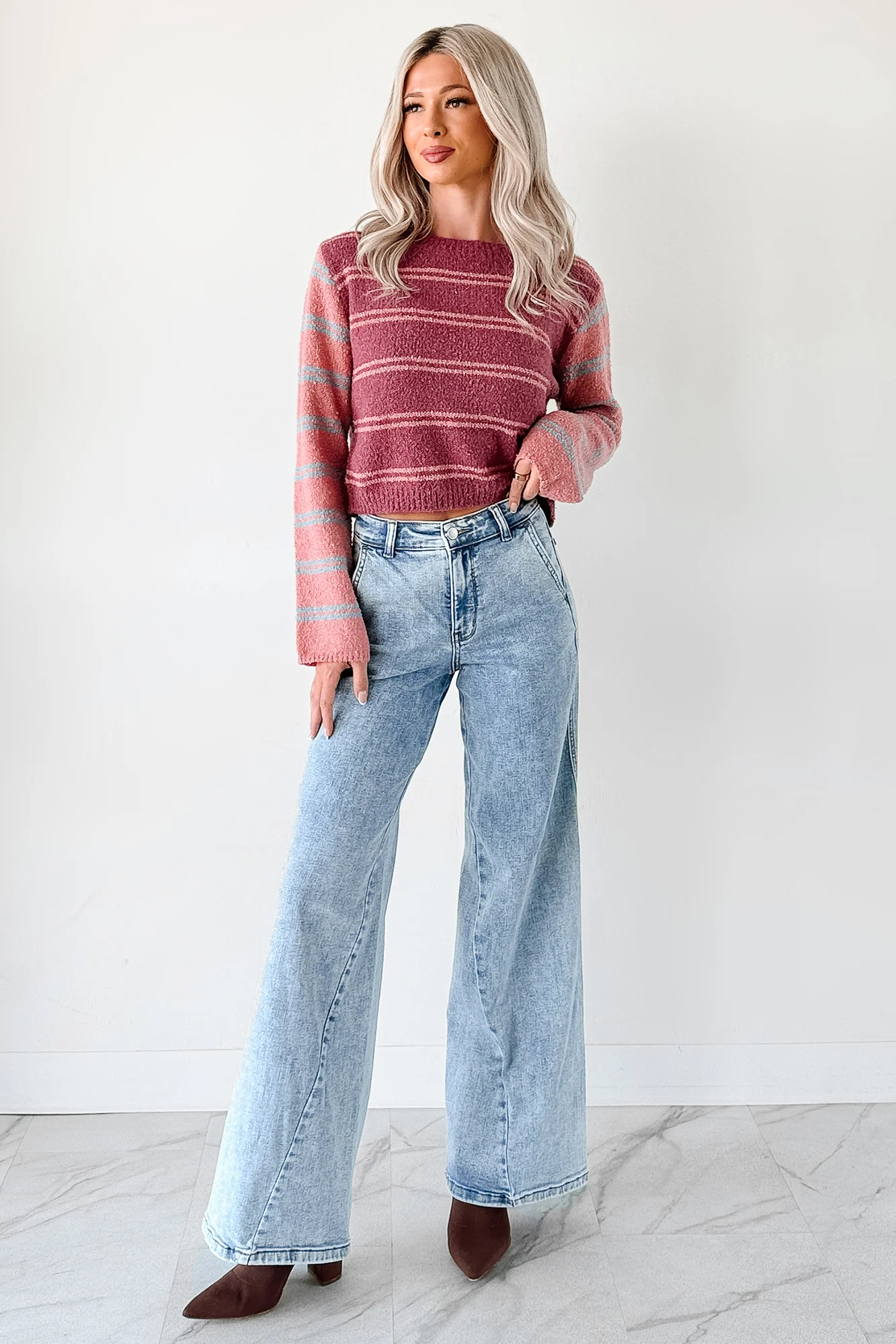 Beyond Ordinary Striped Knit Sweater (Plum Combo) - Image 7