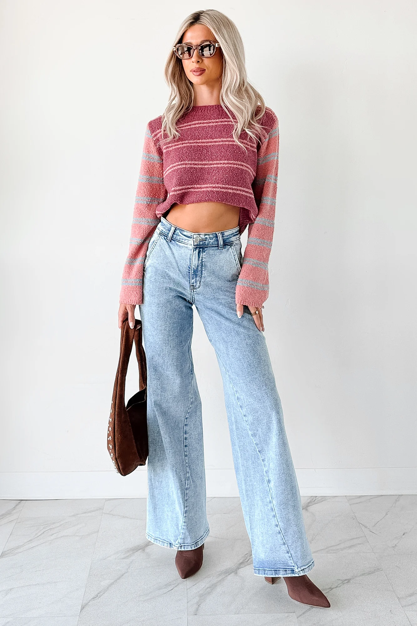 Beyond Ordinary Striped Knit Sweater (Plum Combo) - Image 9