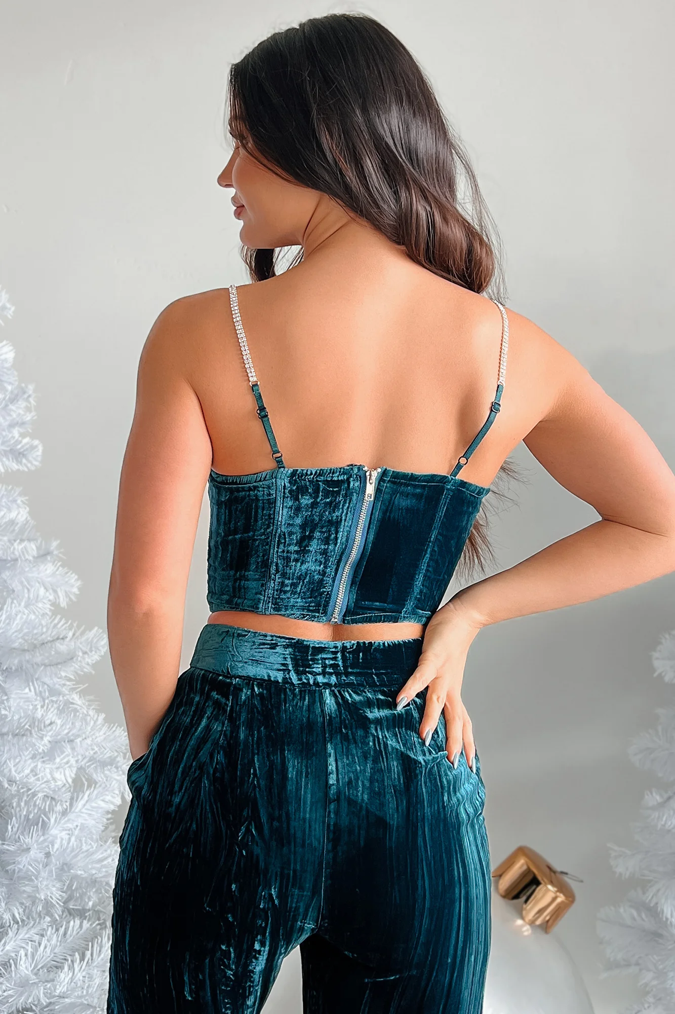Big Time Glam Velvet Corset Top (Teal) - Image 10
