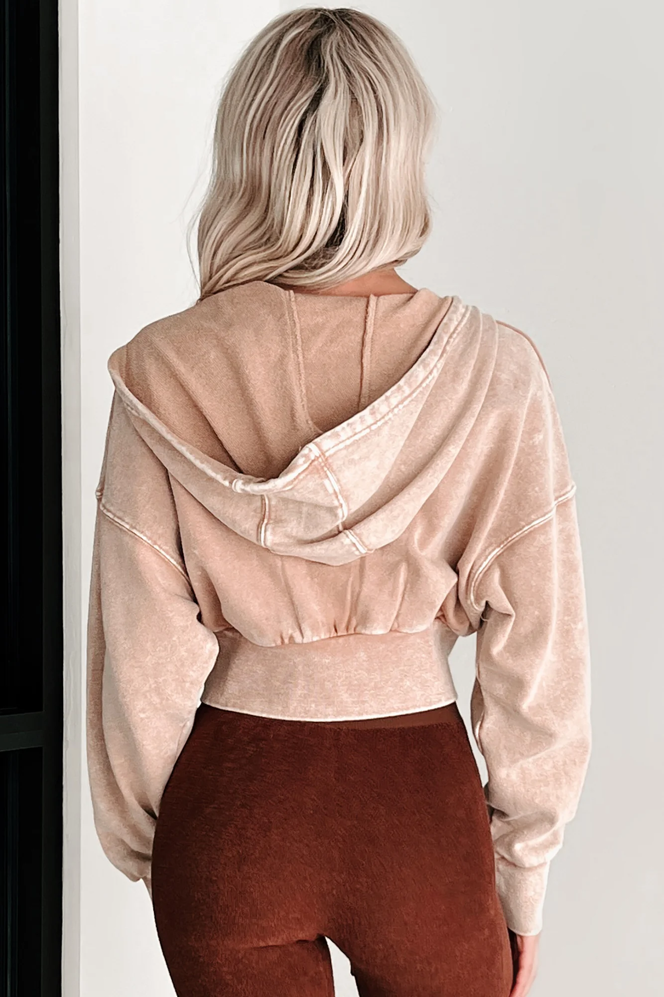 Bite The Dust Cropped Zip-Up Hoodie (Dark Taupe) - Image 5