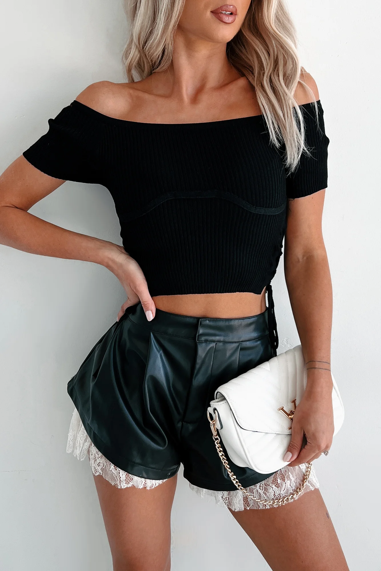 DOORBUSTER Blissful Moments Side Tie Short Sleeve Sweater Top (Black) - Image 6