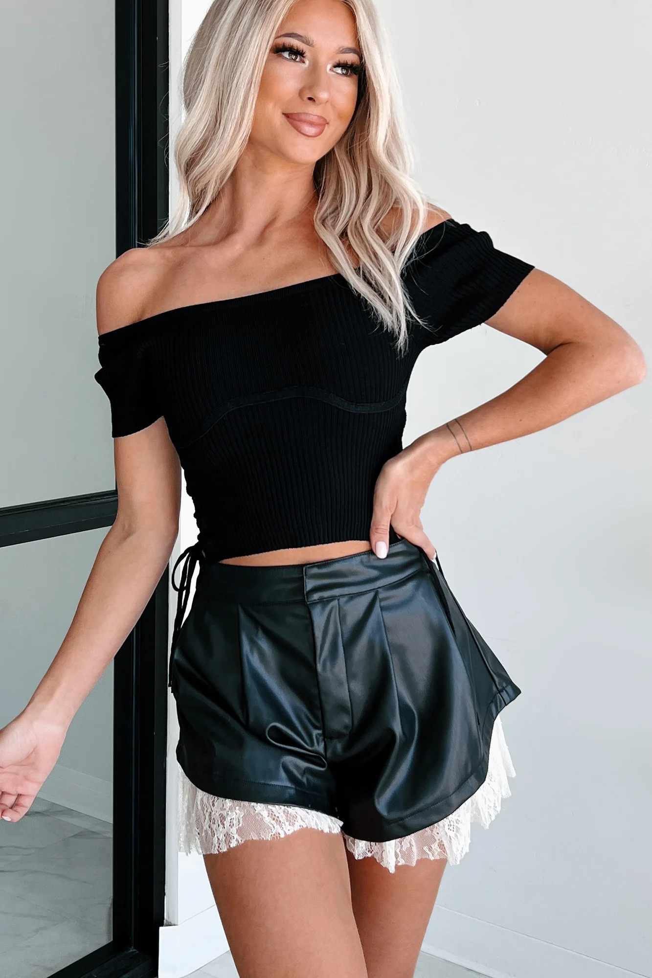 DOORBUSTER Blissful Moments Side Tie Short Sleeve Sweater Top (Black) - Image 8