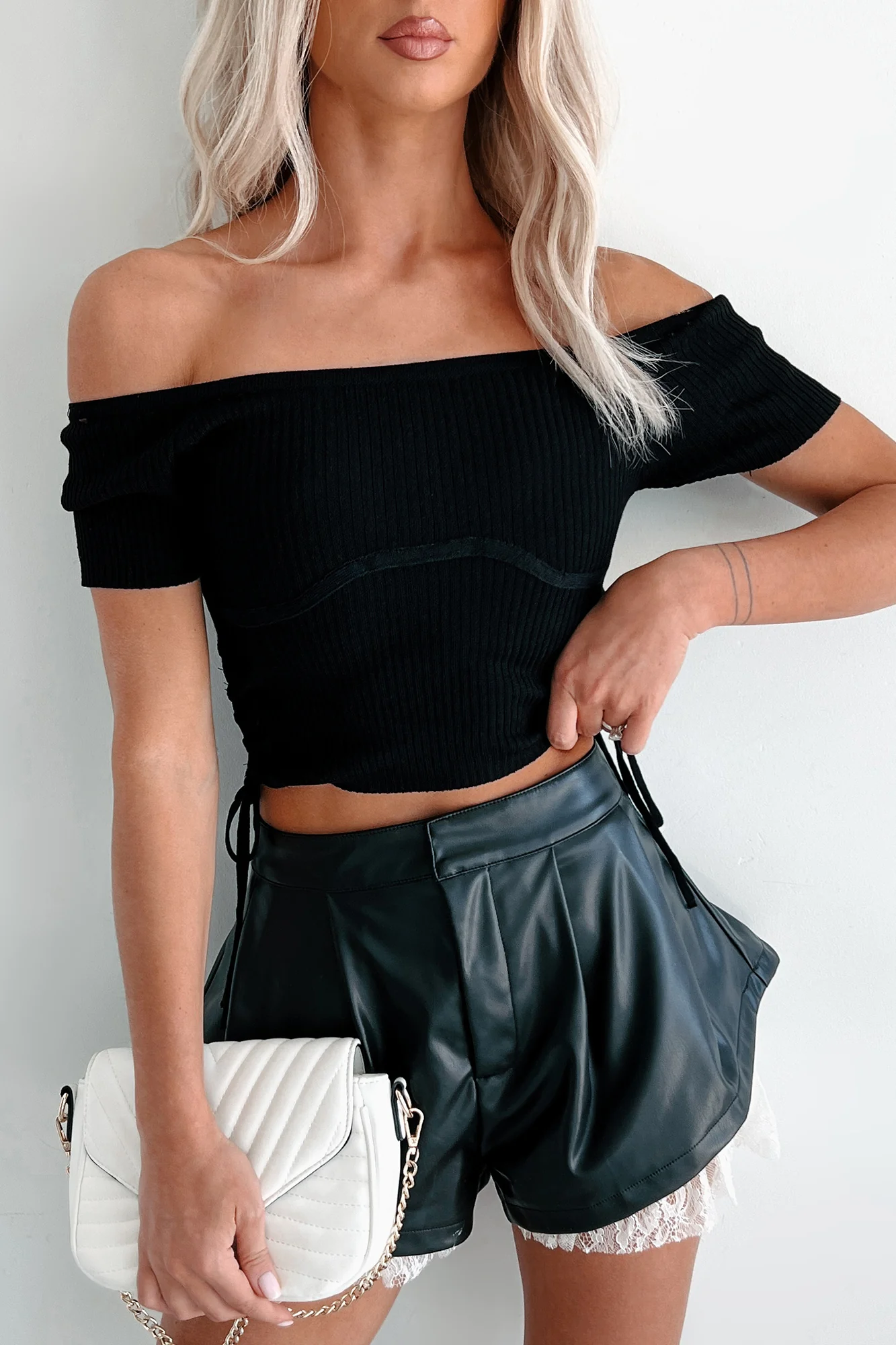 DOORBUSTER Blissful Moments Side Tie Short Sleeve Sweater Top (Black) - Image 9