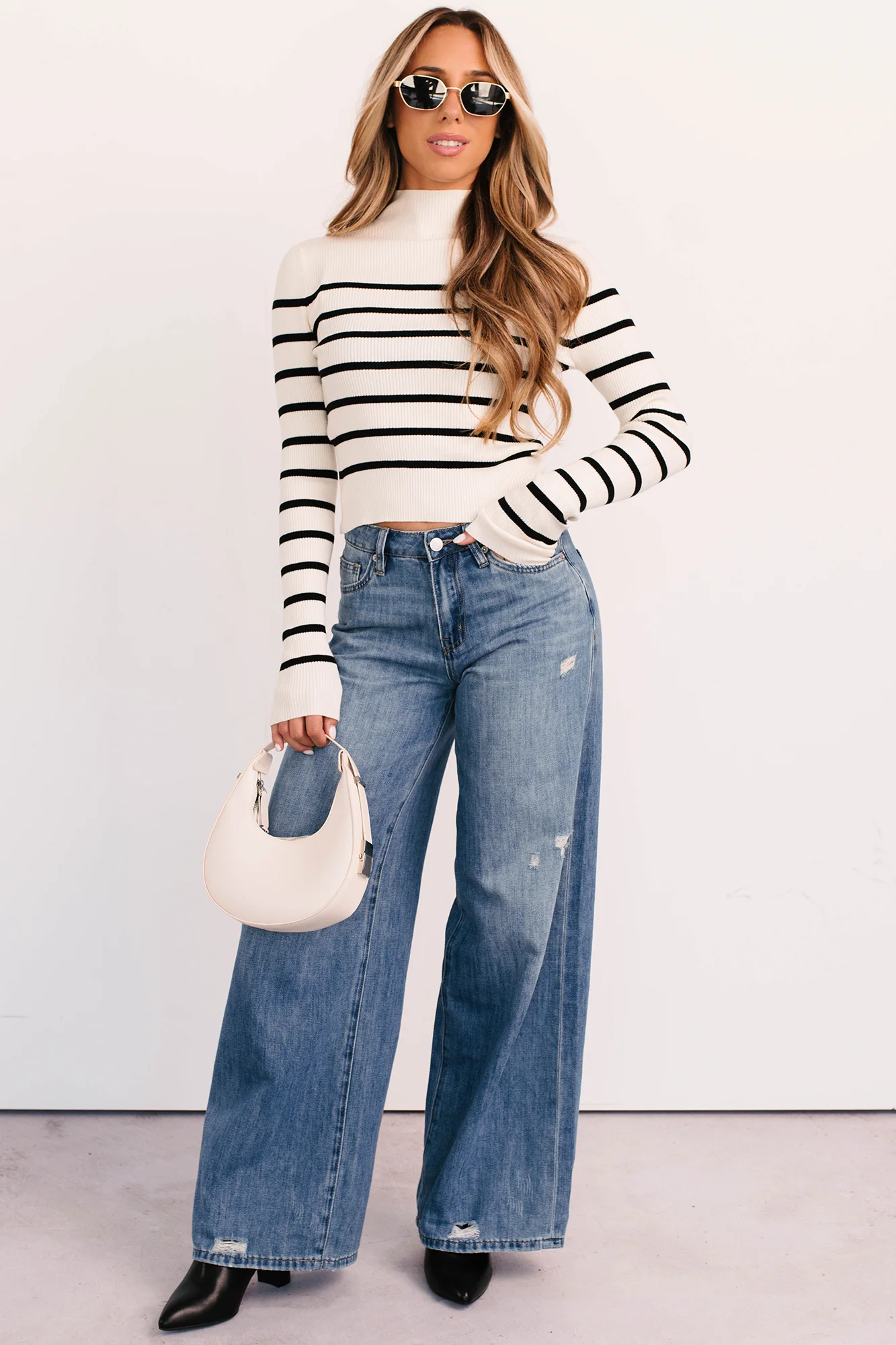 Blissful Rest Striped Mock Neck Sweater Top (Cream/Black) - Image 2