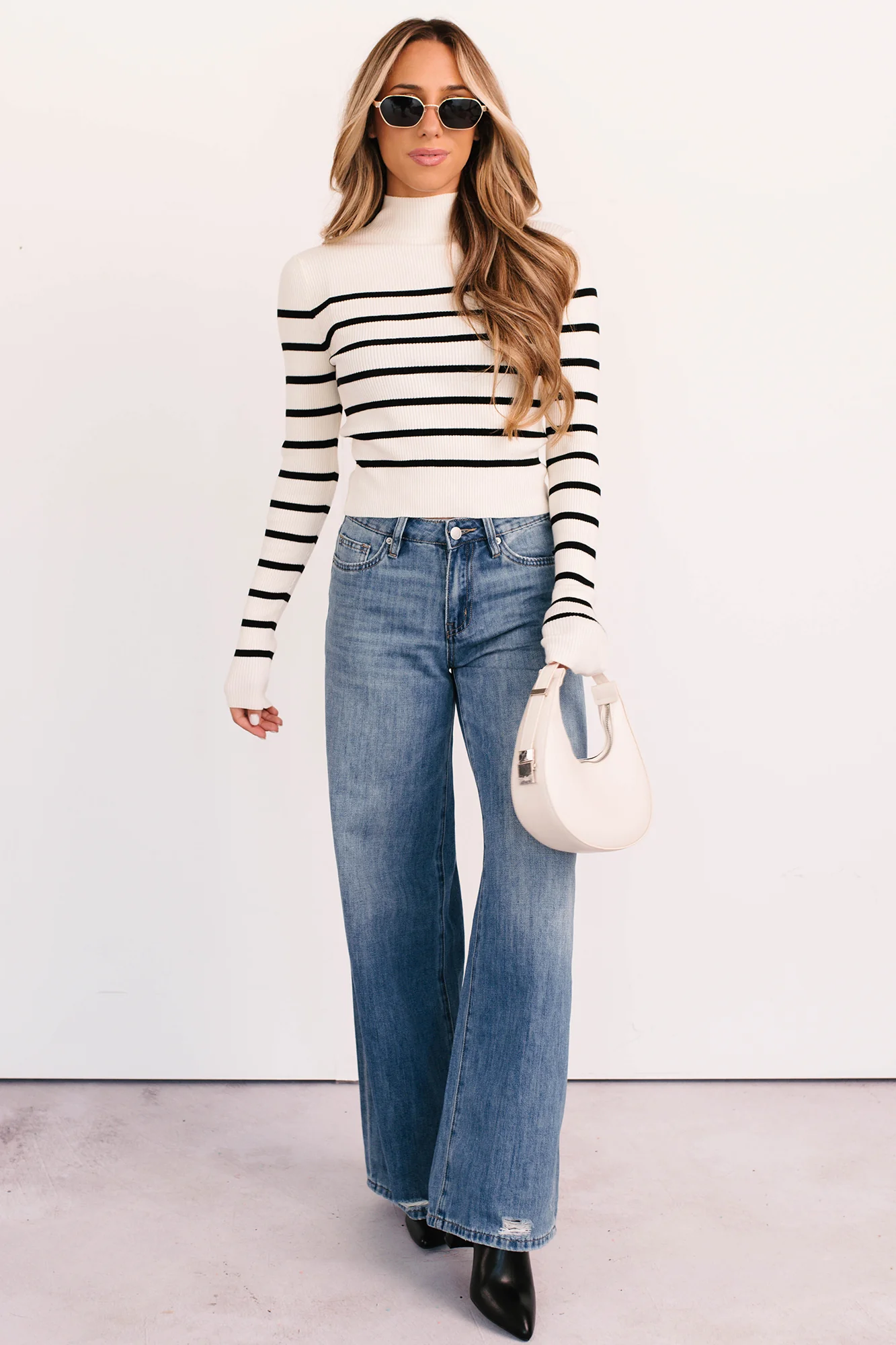 Blissful Rest Striped Mock Neck Sweater Top (Cream/Black) - Image 6