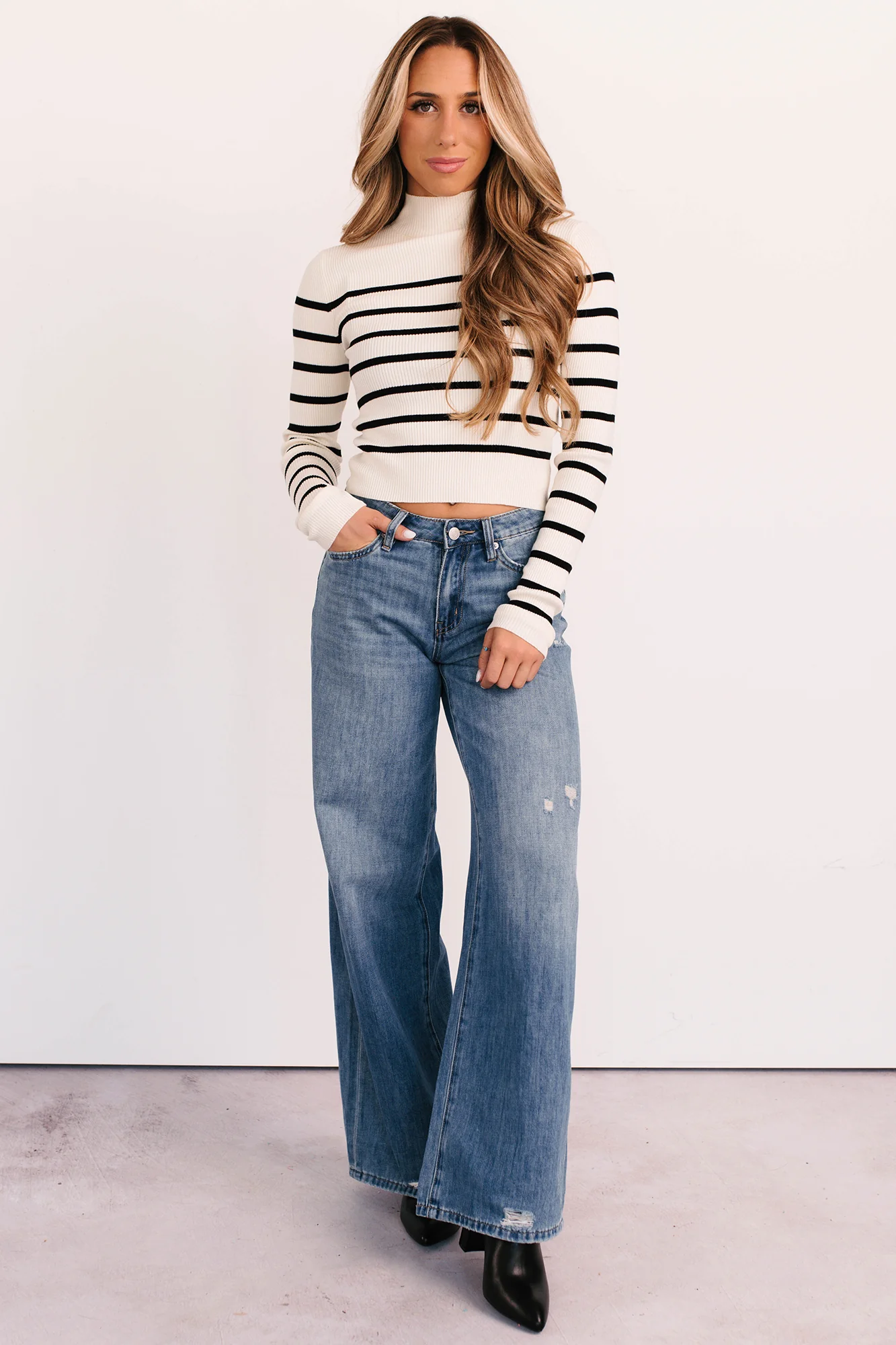 Blissful Rest Striped Mock Neck Sweater Top (Cream/Black) - Image 8