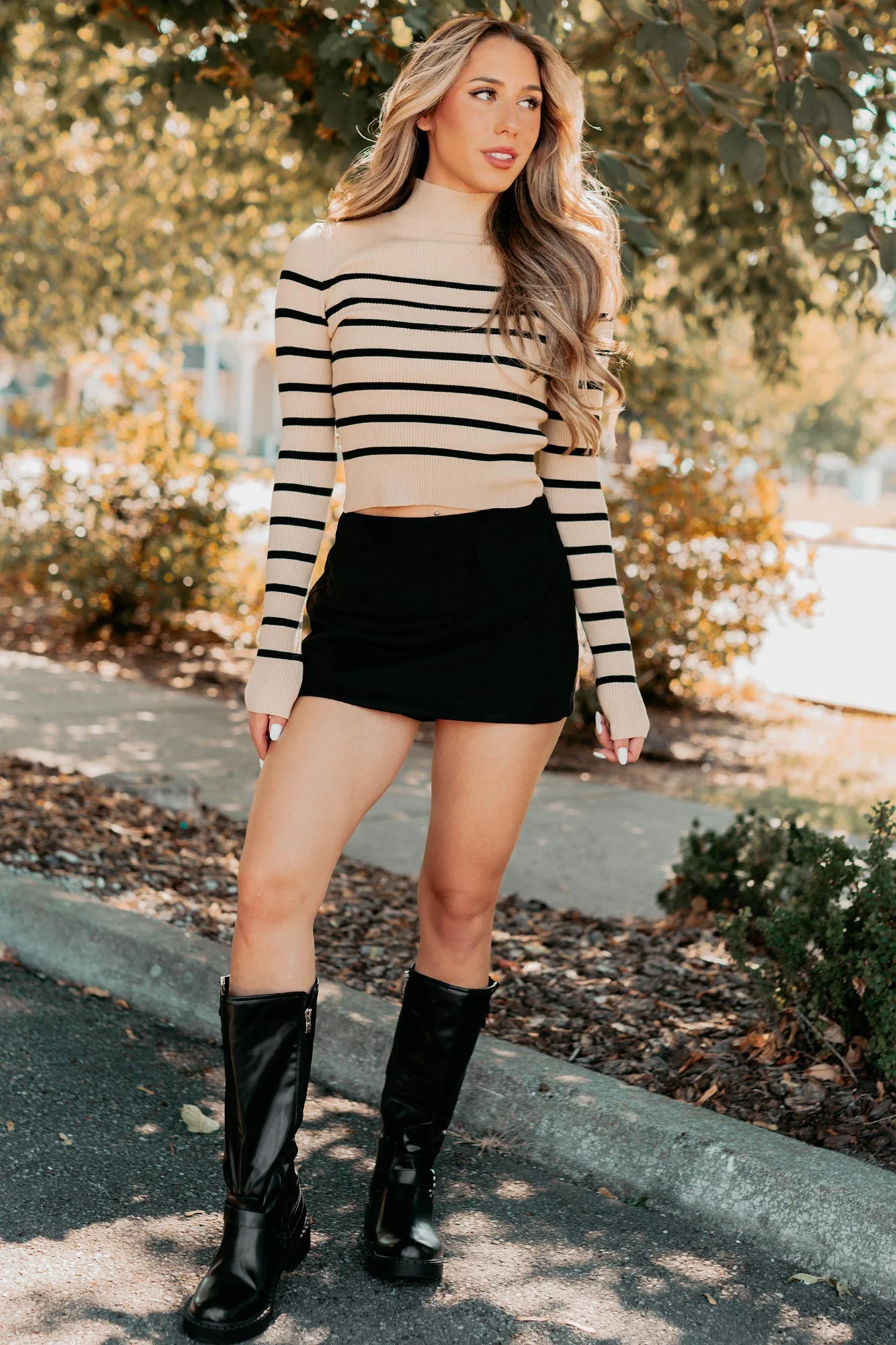 Blissful Rest Striped Mock Neck Sweater Top (Taupe/Black) - Image 10