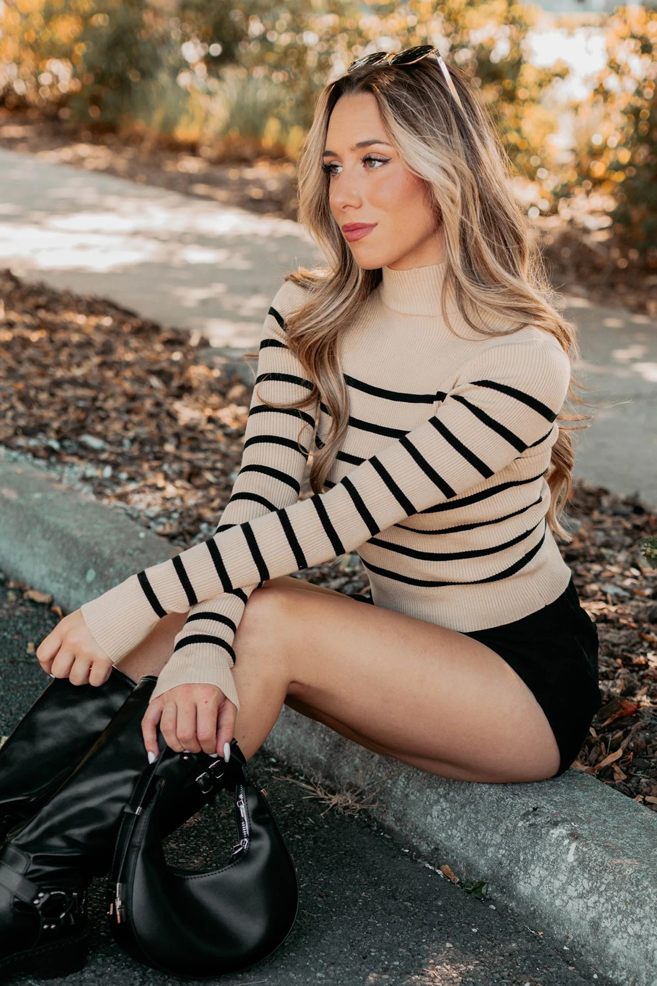 Blissful Rest Striped Mock Neck Sweater Top (Taupe/Black) - Image 4