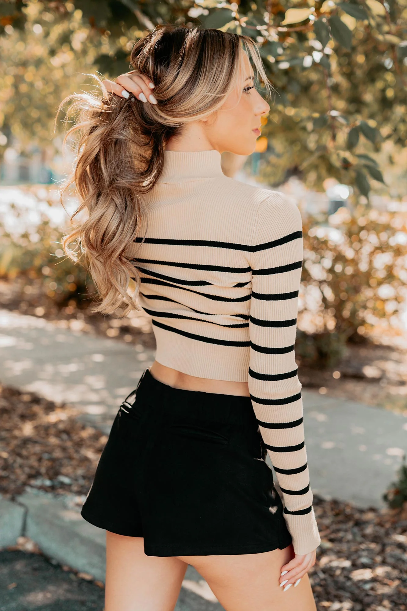 Blissful Rest Striped Mock Neck Sweater Top (Taupe/Black) - Image 5