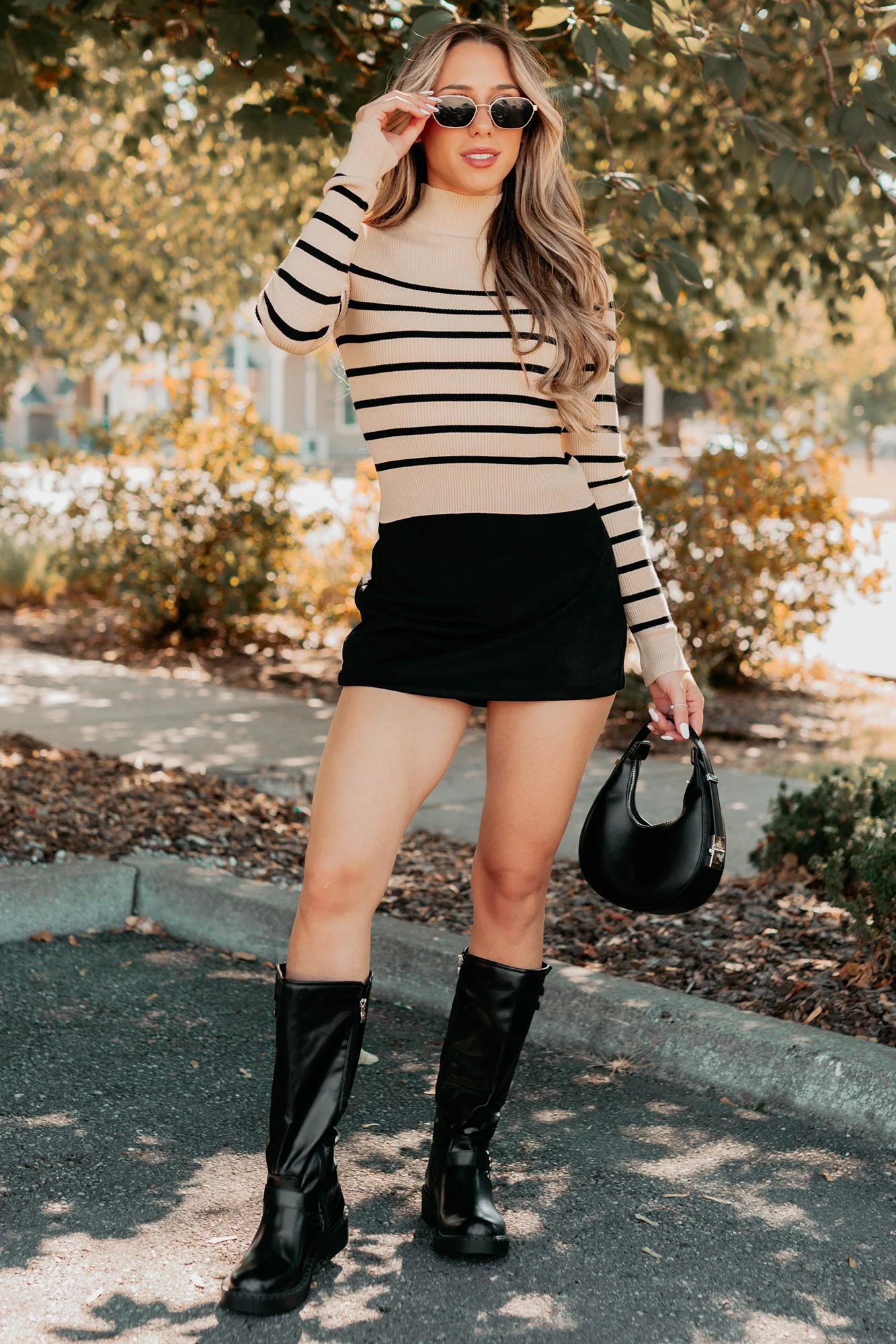 Blissful Rest Striped Mock Neck Sweater Top (Taupe/Black) - Image 9