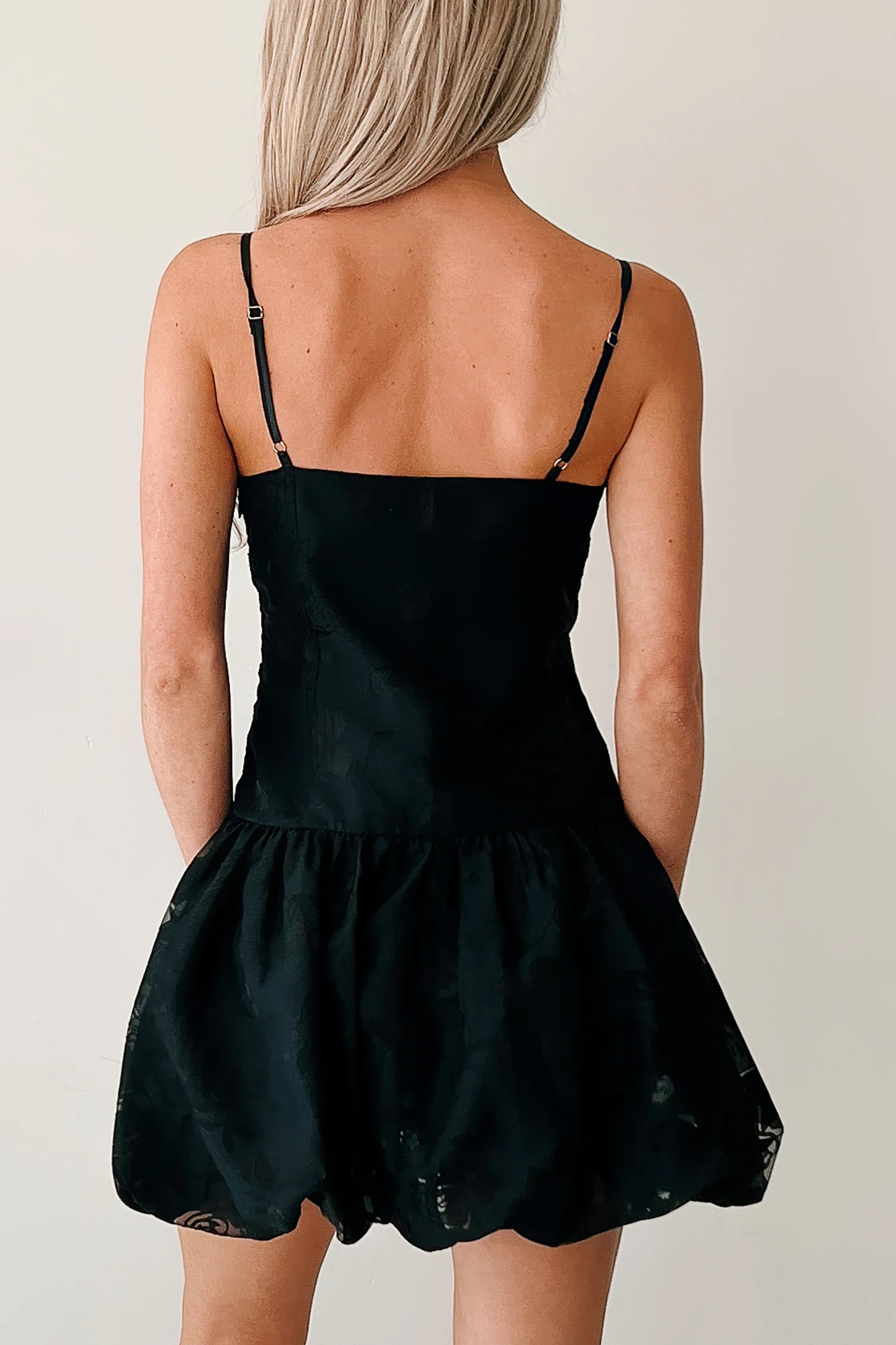 Bloom Brightly Floral Bubble Hem Mini Dress (Black) - Image 6