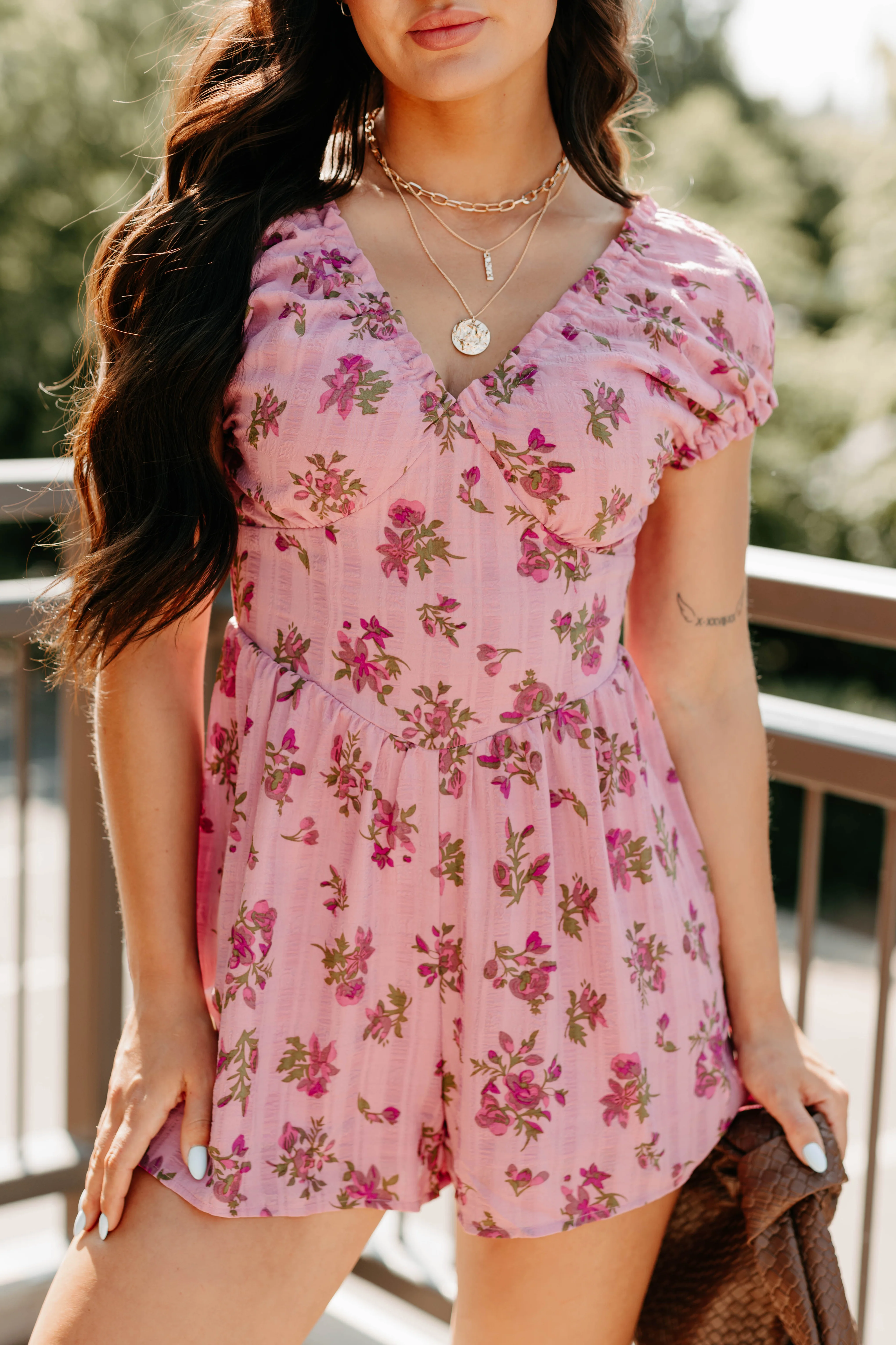 Bloom For You Short Sleeve Floral Romper (Pink) - Image 3