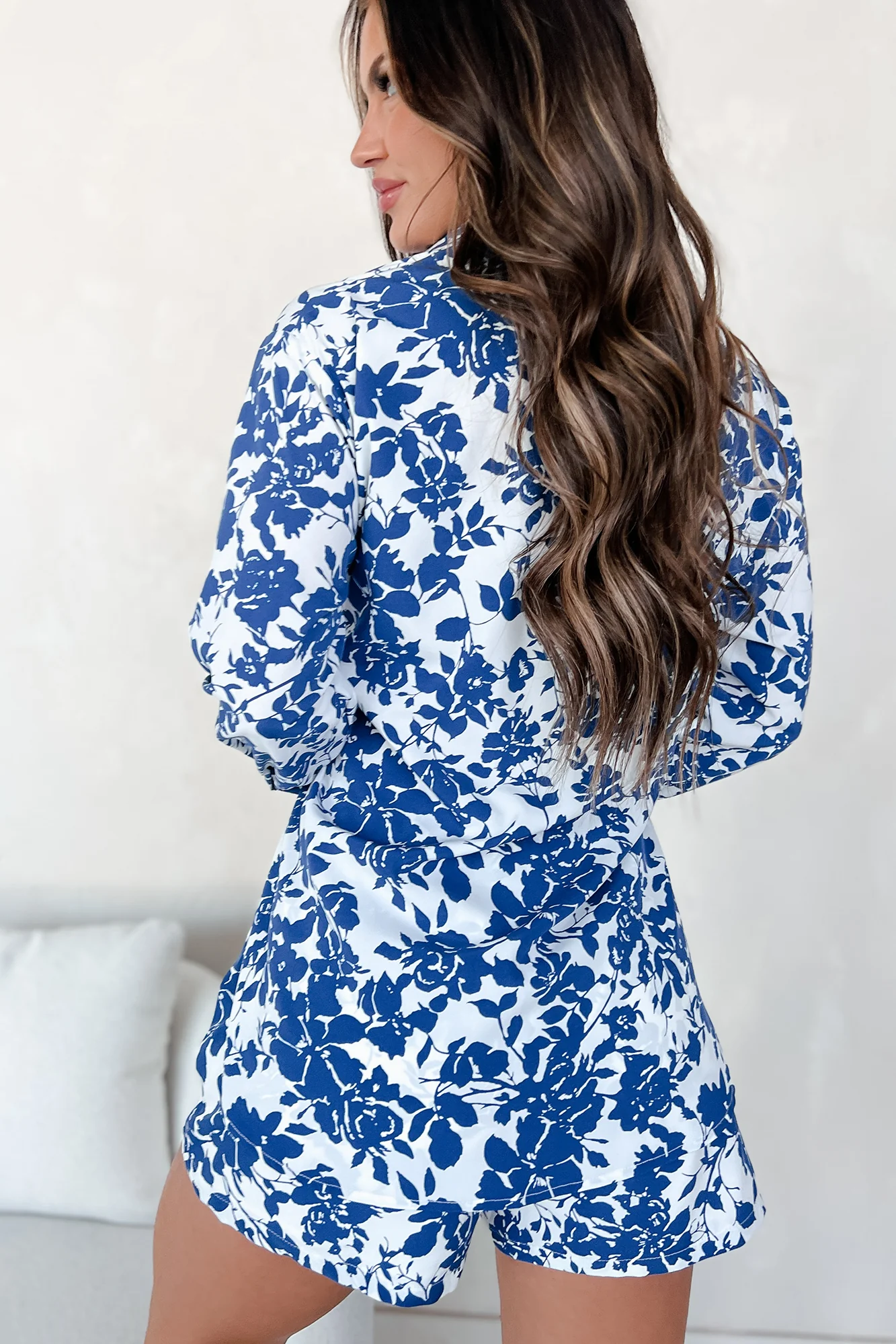 Blooming With Bliss Floral Button-Down Shirt & Shorts Set (Blue) - Image 4