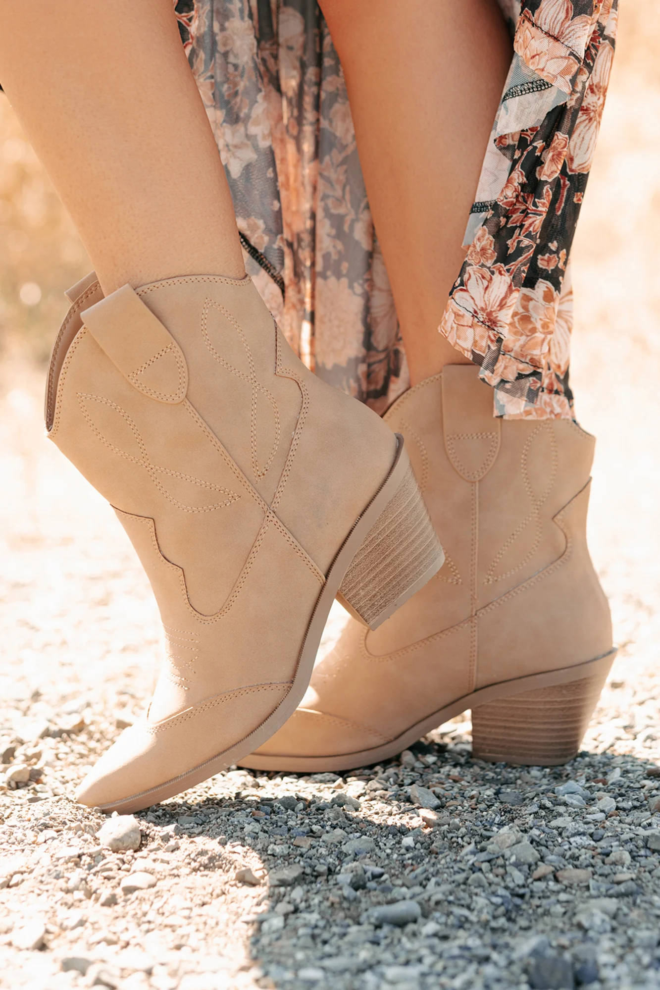 Blossom & Boots Pointed Toe Western Booties (Camel) - Image 4