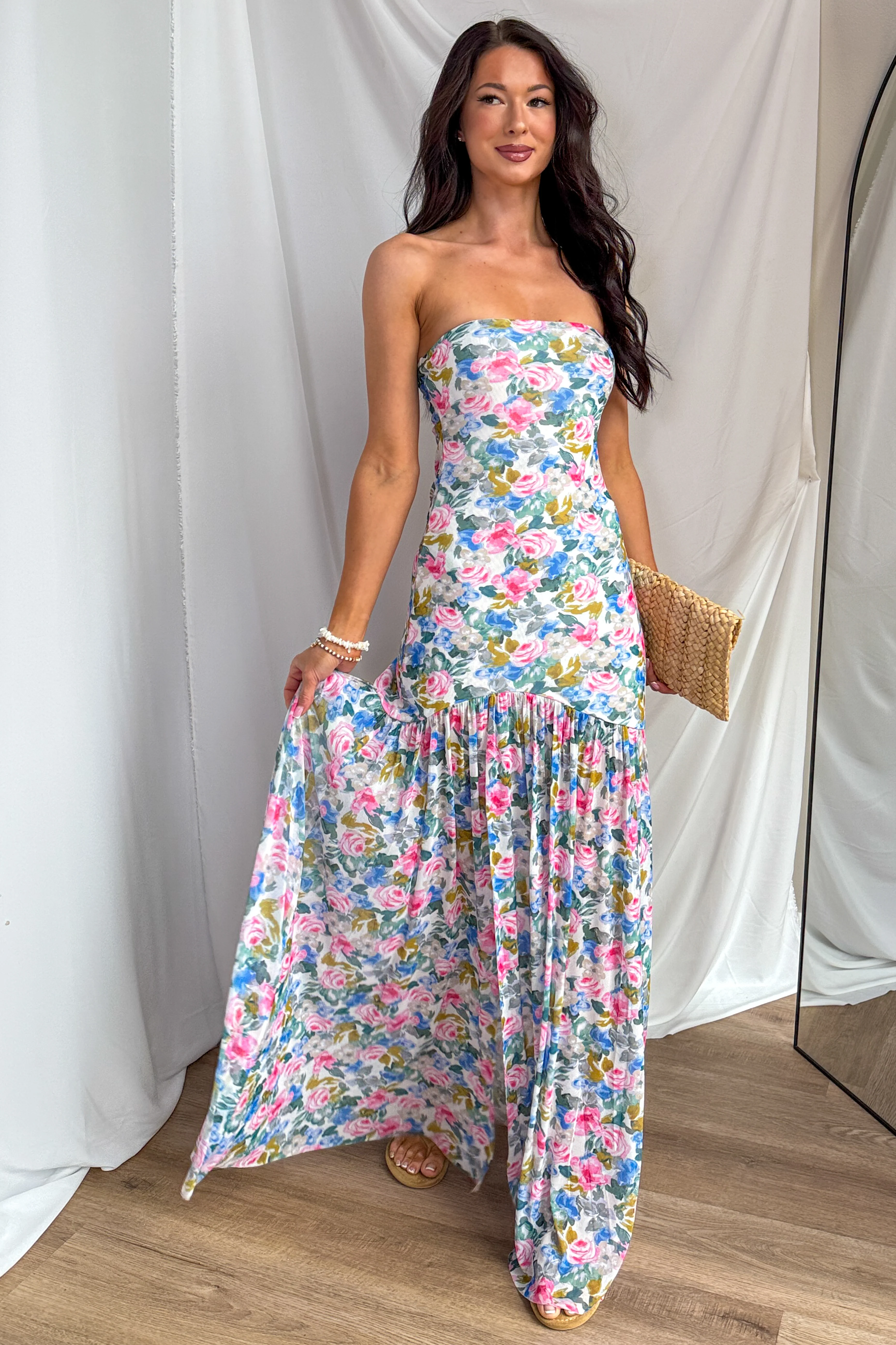 Blush & Breeze Floral Front Slit Mesh Maxi Dress (Cream) - Image 4