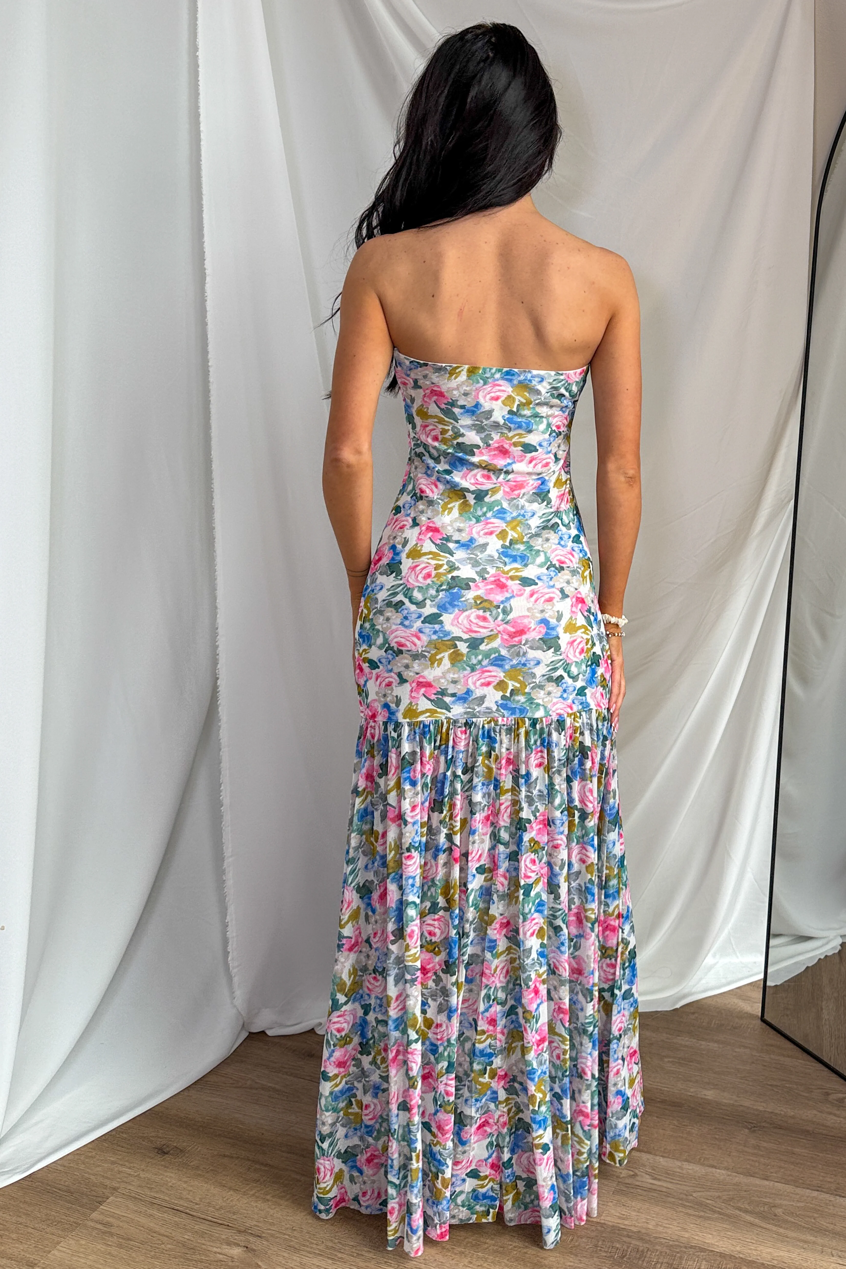 Blush & Breeze Floral Front Slit Mesh Maxi Dress (Cream) - Image 7
