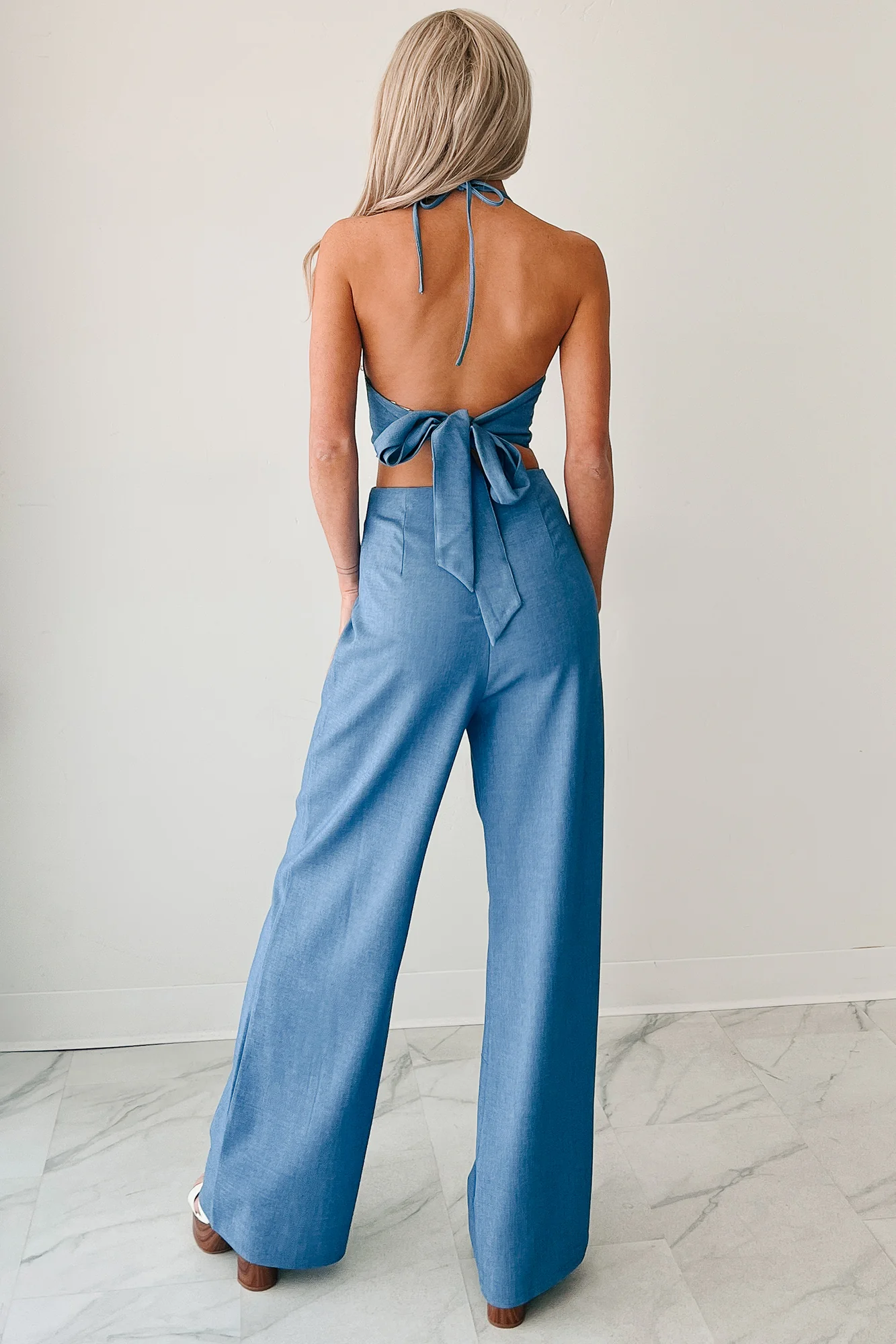 Blush Hour Halter Top & Pants Set (Denim Blue) - Image 2
