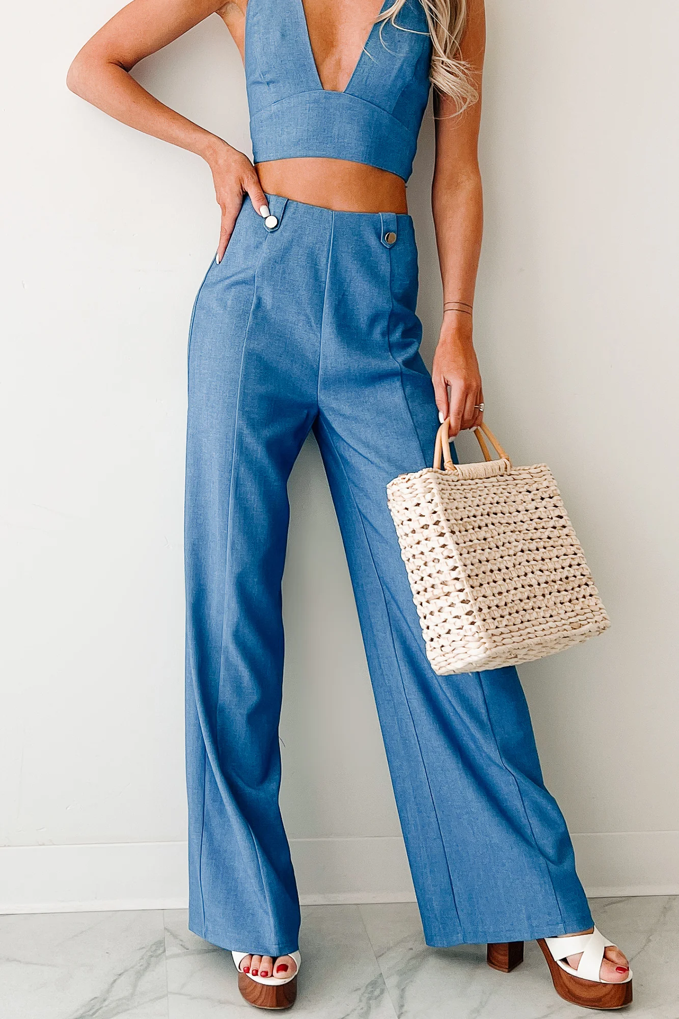 Blush Hour Halter Top & Pants Set (Denim Blue) - Image 4