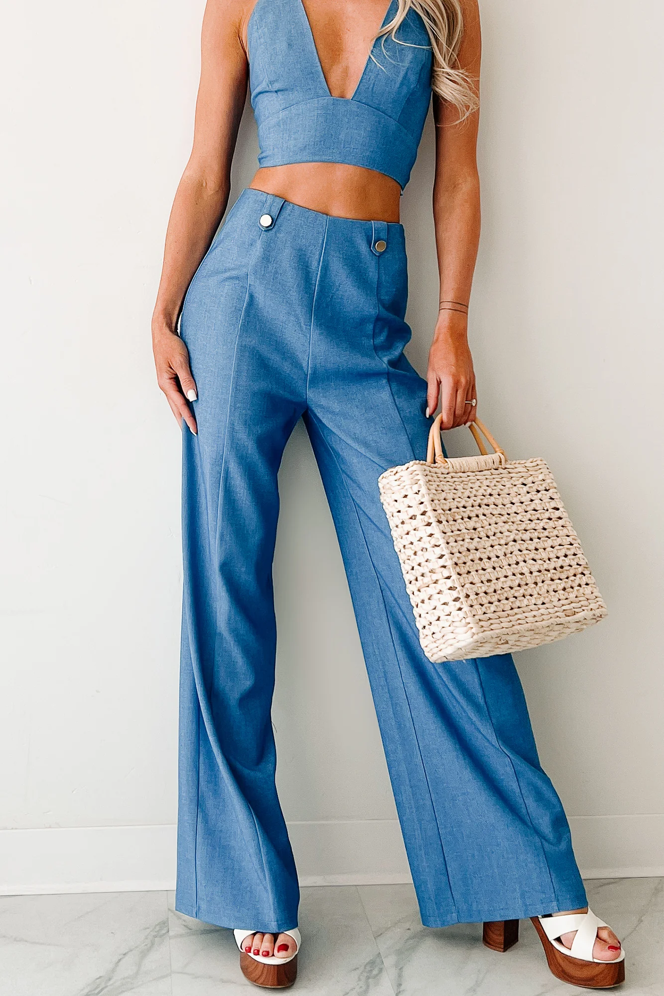 Blush Hour Halter Top & Pants Set (Denim Blue) - Image 7
