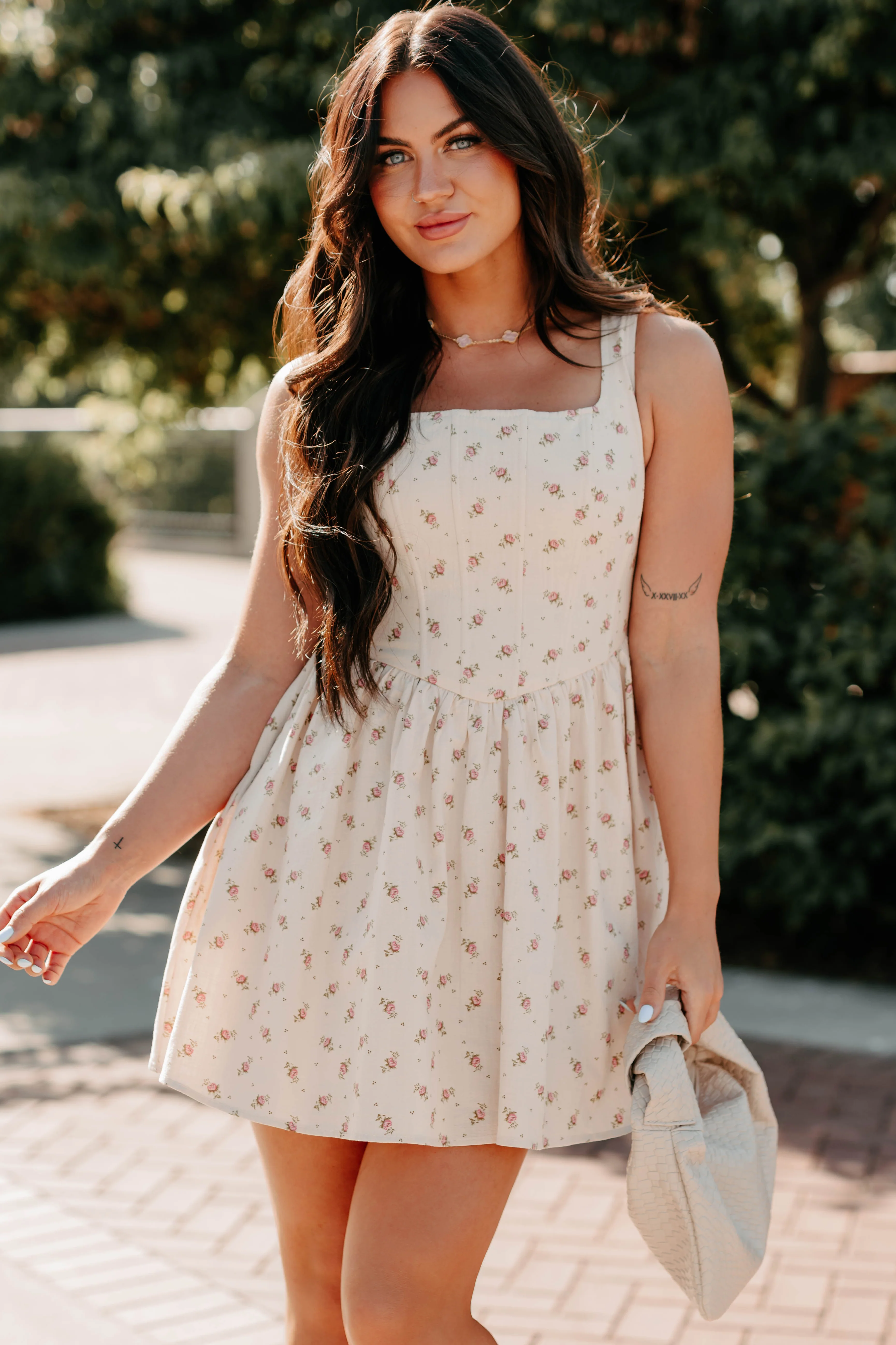 Blush Tells All Square Neck Floral Mini Dress (Natural) - Image 10