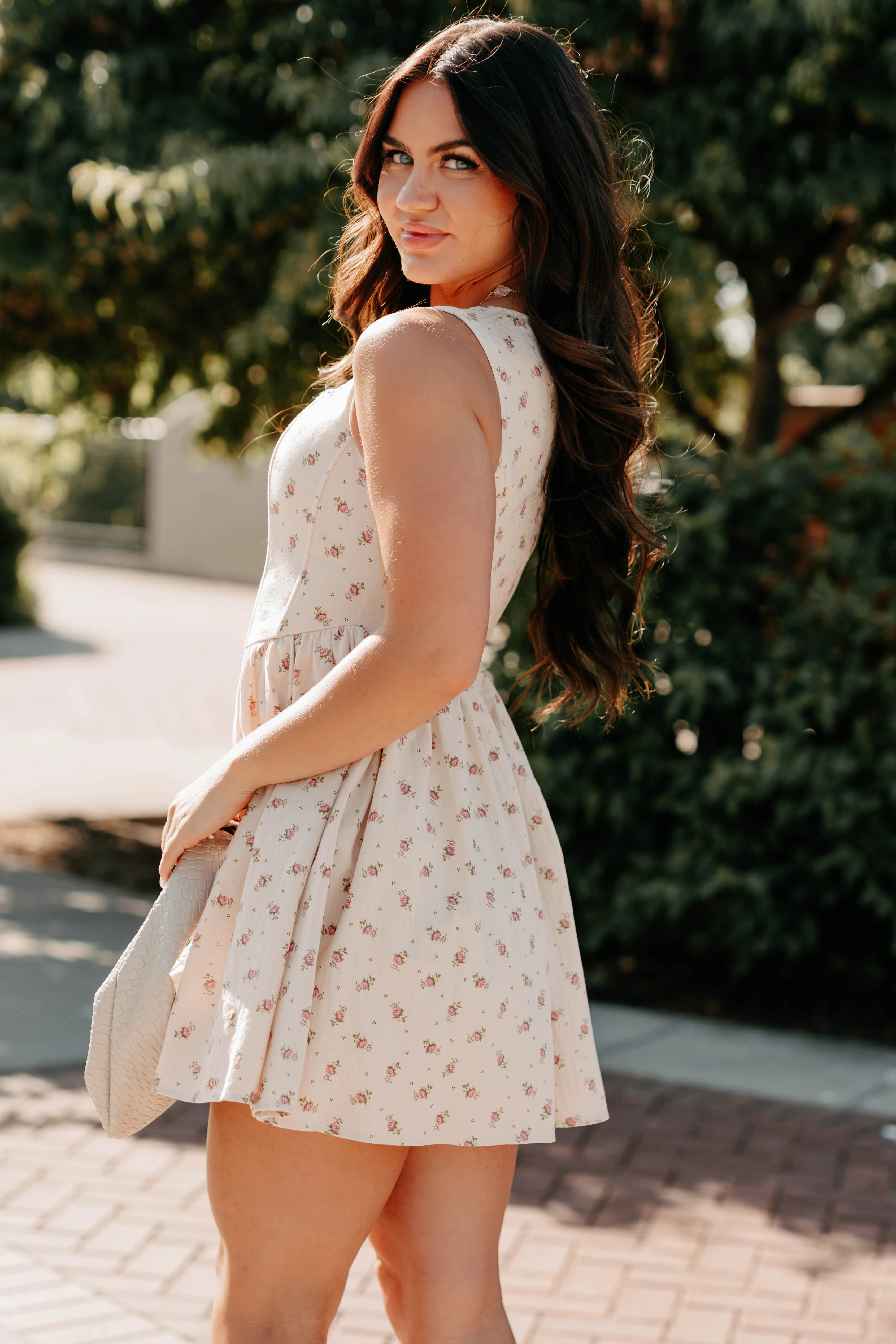 Blush Tells All Square Neck Floral Mini Dress (Natural) - Image 6