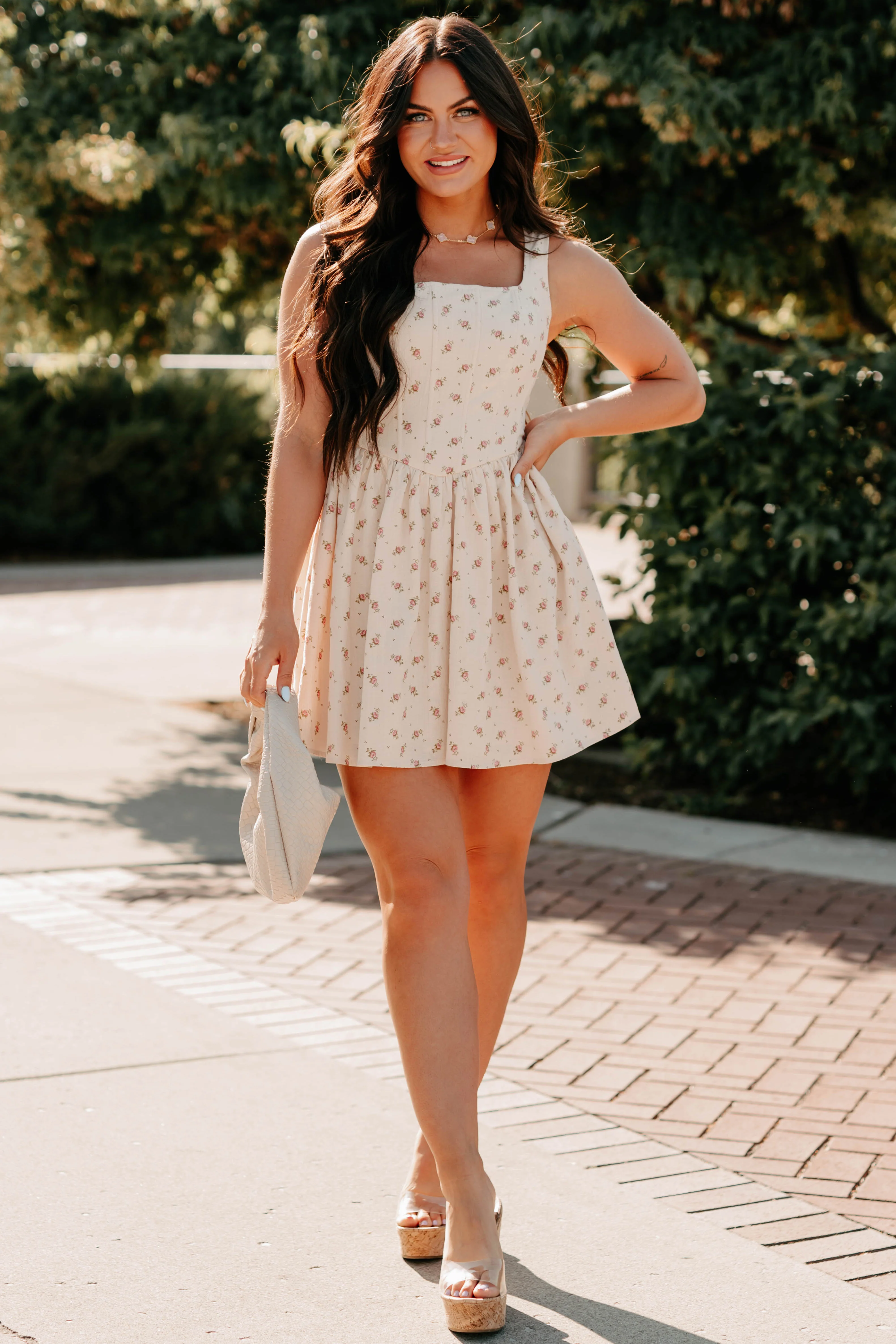 Blush Tells All Square Neck Floral Mini Dress (Natural) - Image 9