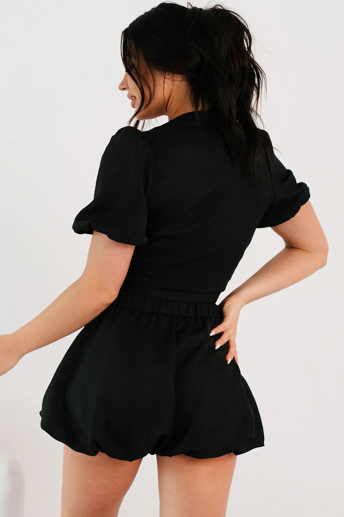 Blush & Whisper Tie Top & Bubble Shorts Set (Black) - Image 5