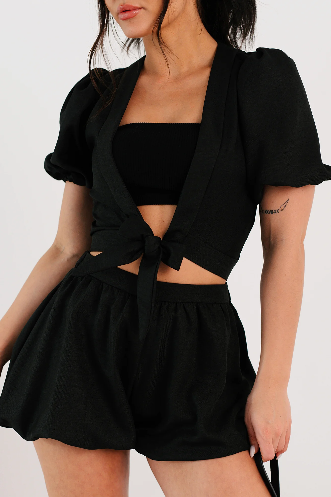 Blush & Whisper Tie Top & Bubble Shorts Set (Black) - Image 6