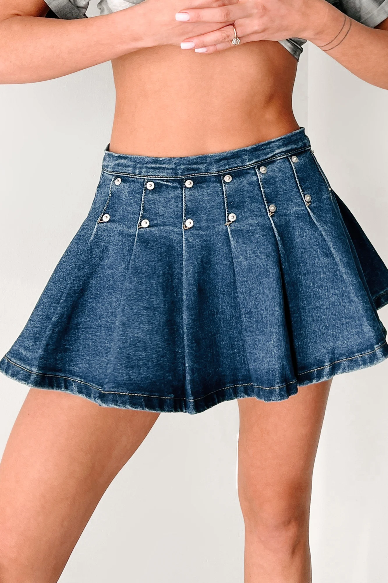Boastful Generation Gatlin Pleated Mini Skirt (Denim) - Image 3