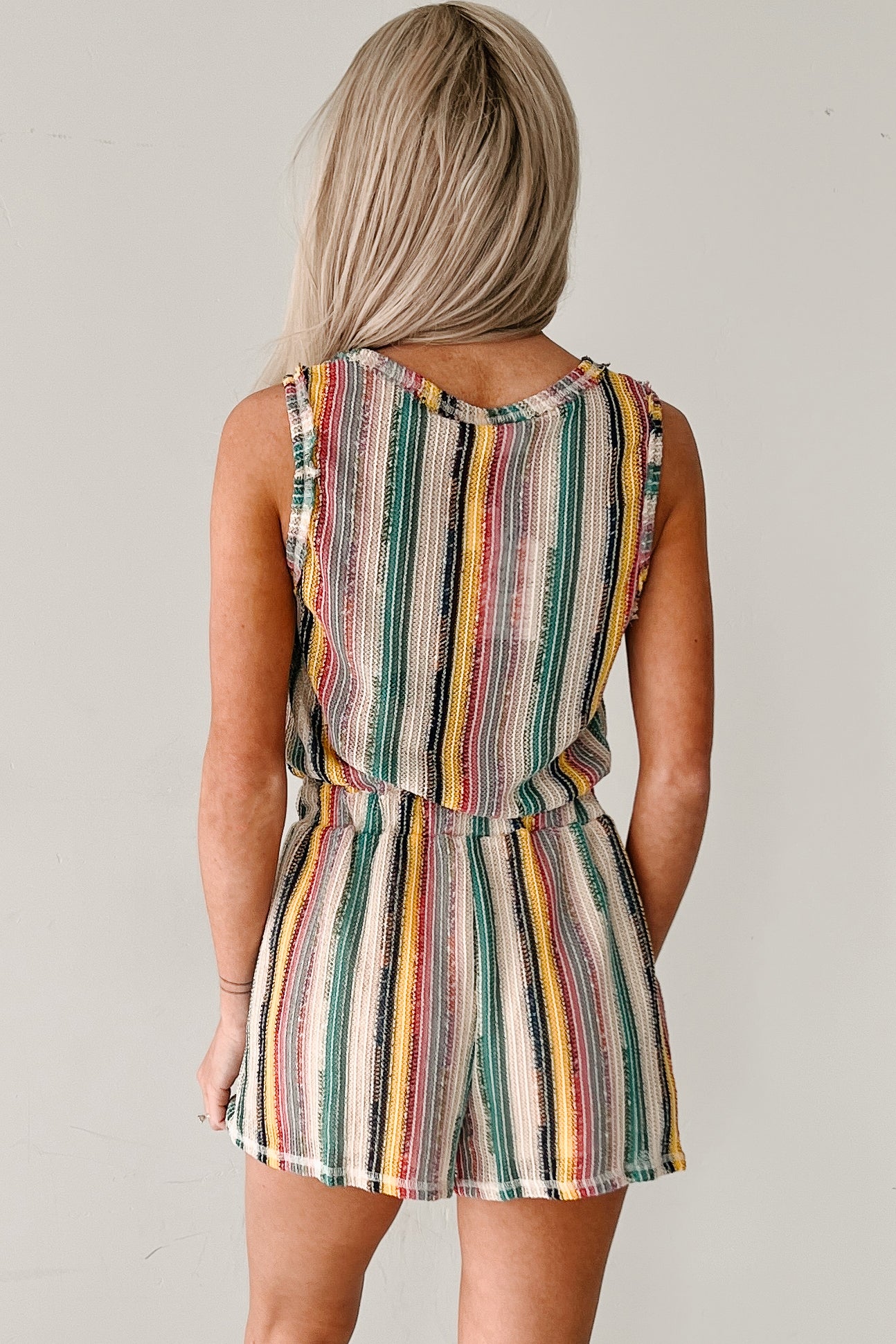 Boho Babe Sleeveless Stripe Romper (Natural Mix) - Image 3