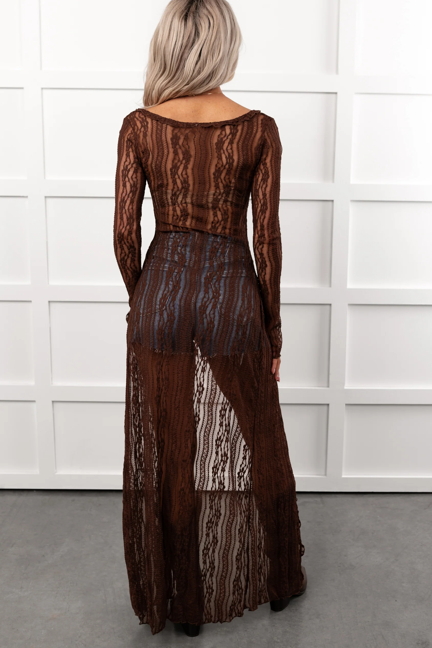 Boho Chic Behavior Lace Duster Cardigan (Brown) - Image 5