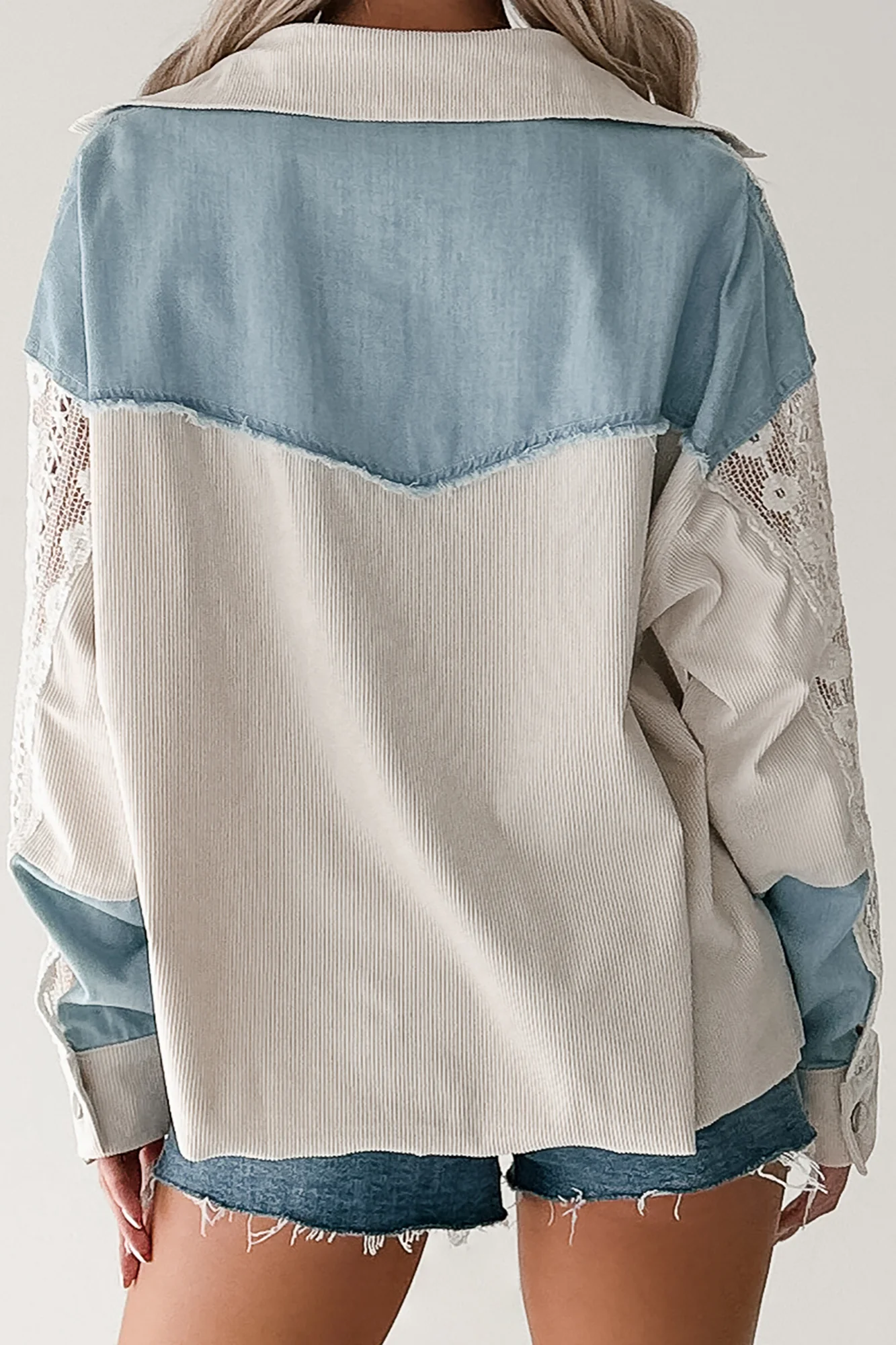 Bold Agenda Denim Corduroy Mix Shacket (Light Blue) - Image 5