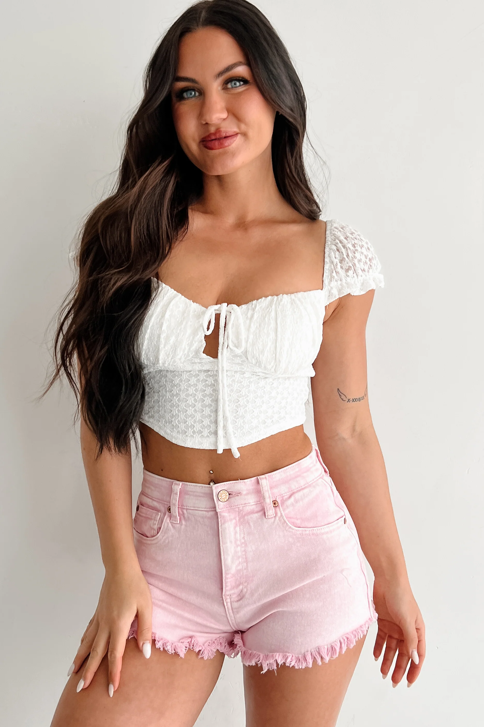 Bold As Red Lipstick Sweetheart Lace Crop Top (White) - Image 4