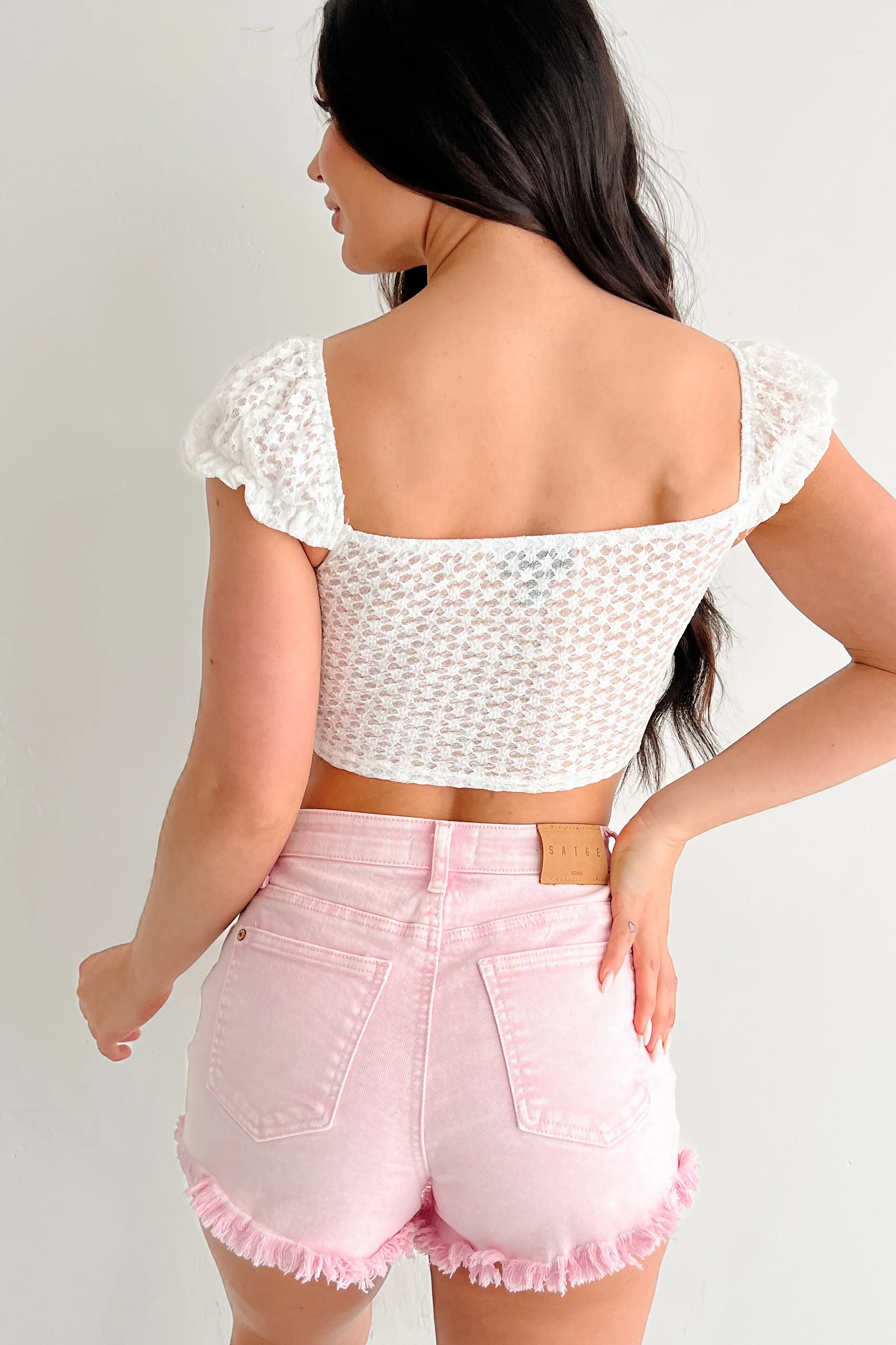 Bold As Red Lipstick Sweetheart Lace Crop Top (White) - Image 5