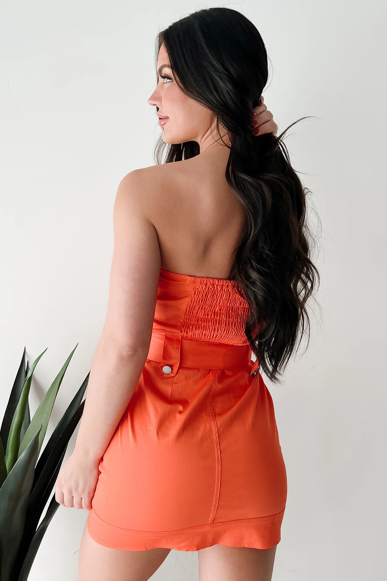 Bold Beyond Measure Zip Front Strapless Mini Dress (Orange) - Image 4