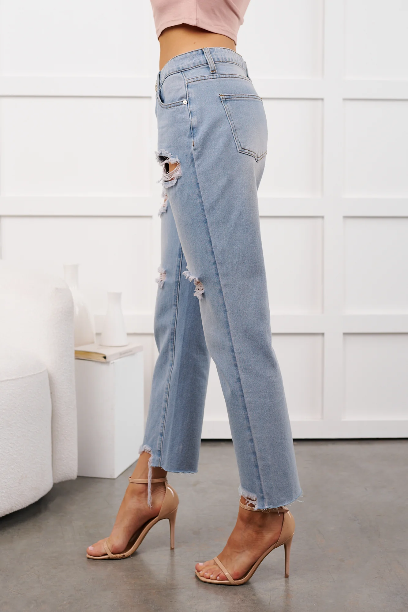 Boone High Rise Distressed Mom Jeans (Light Denim) - Image 10