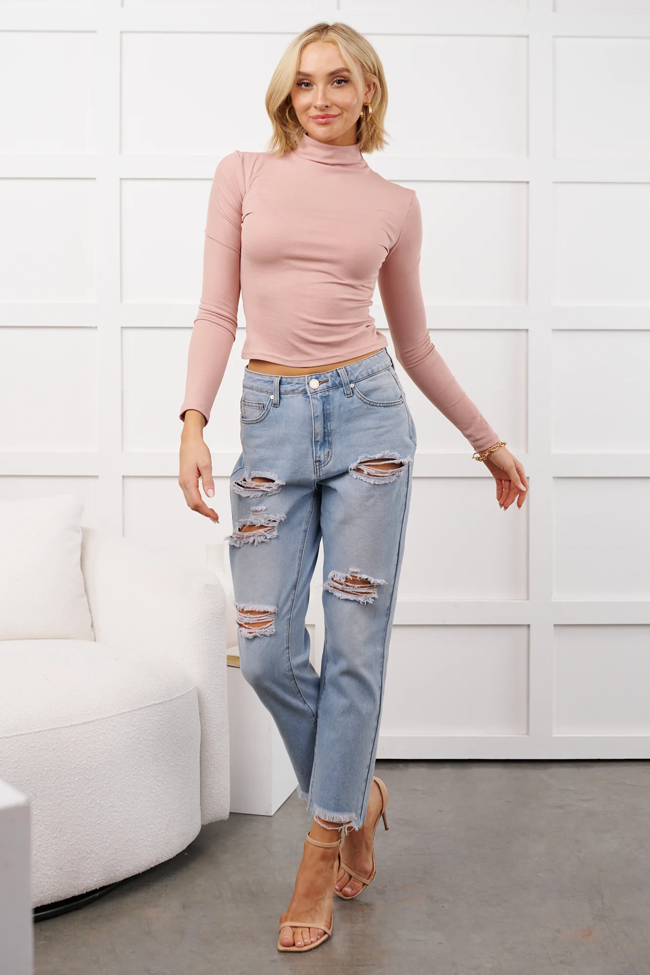 Boone High Rise Distressed Mom Jeans (Light Denim) - Image 3