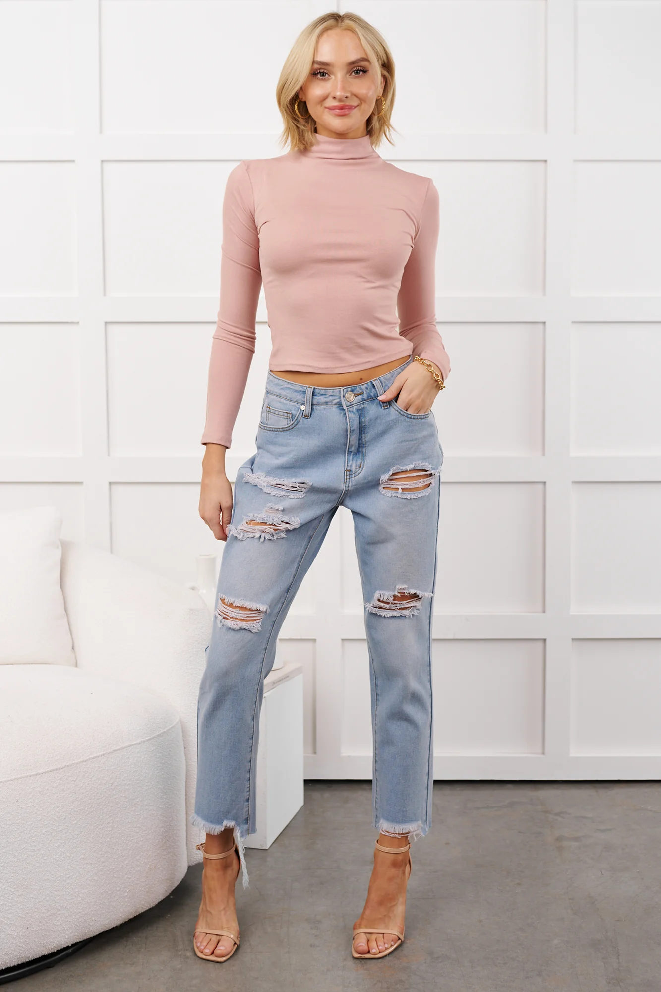 Boone High Rise Distressed Mom Jeans (Light Denim) - Image 5