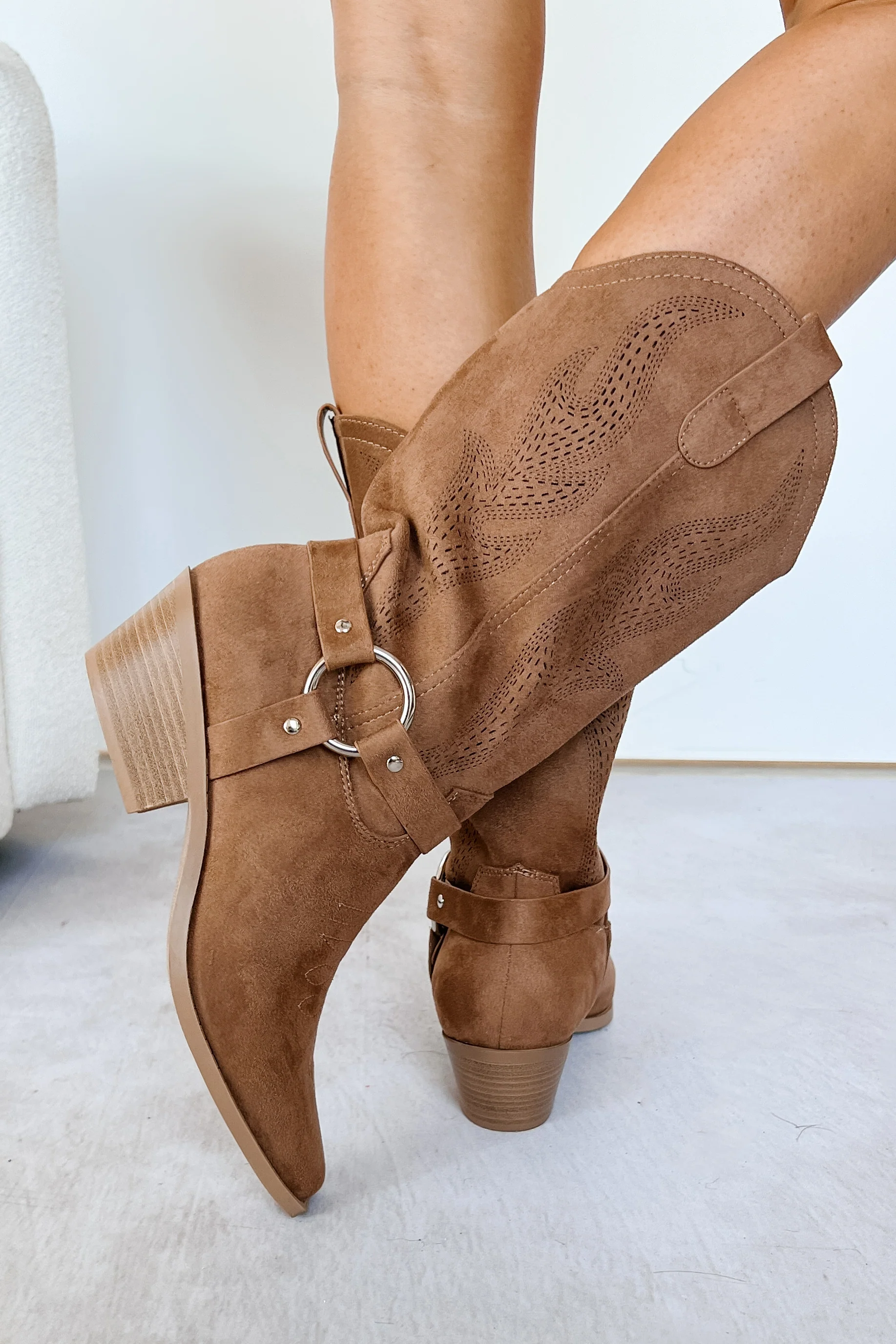 Boots Made For Walkin' Embroidered Suede Boots (Tan) - Image 3
