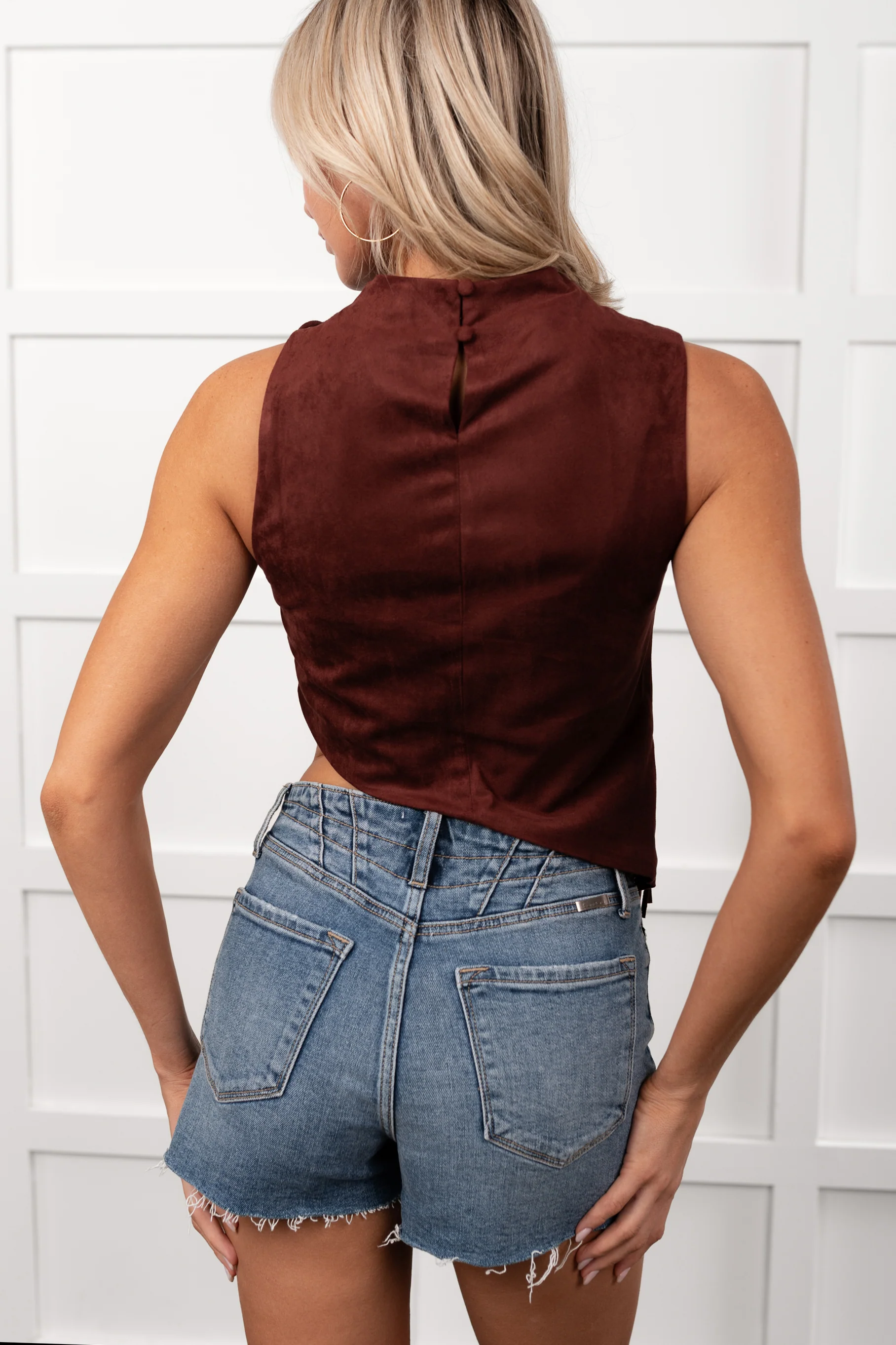 Boujee In Boots Sleeveless Fringe Detail Top (Rust) - Image 6