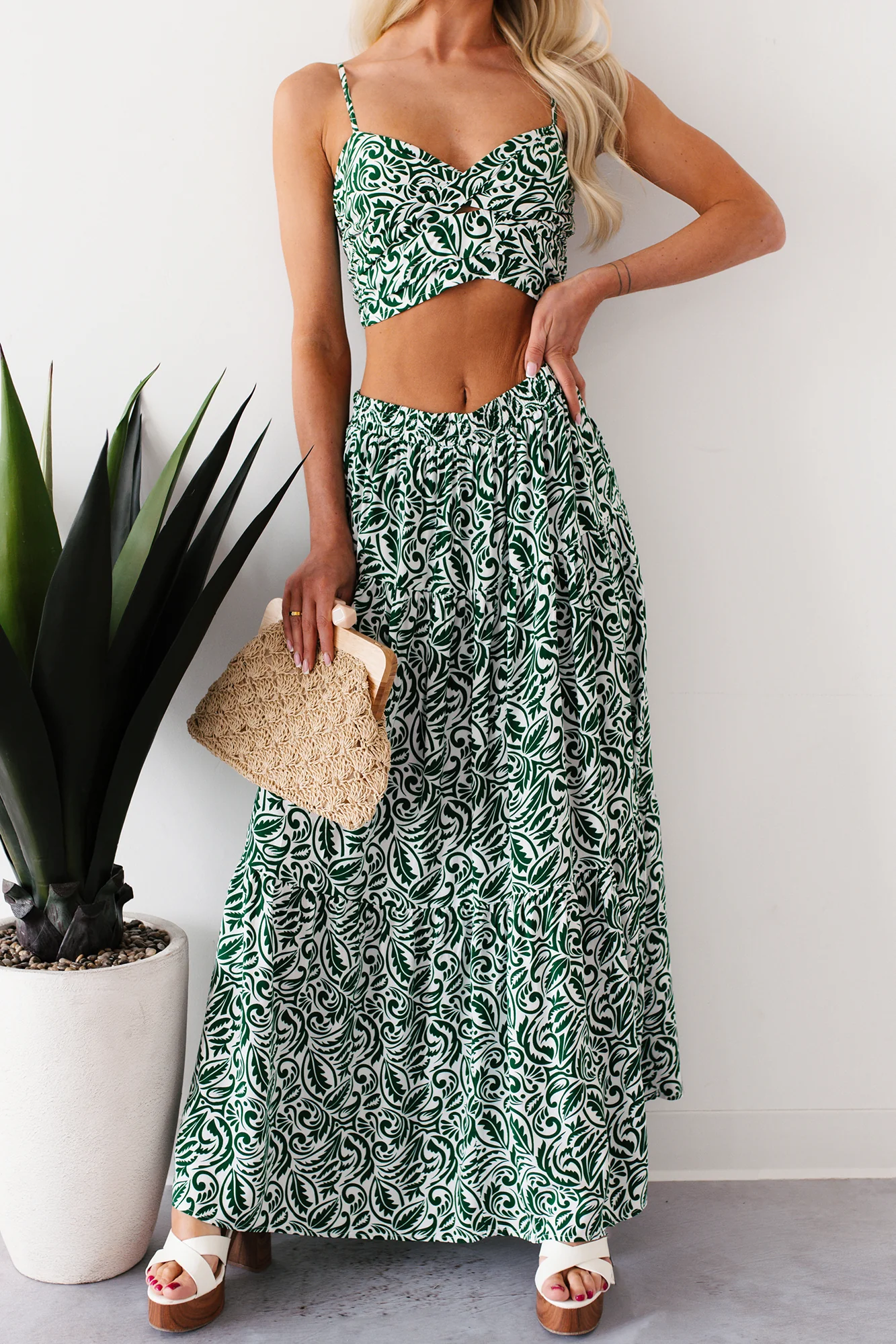 Bouquet Of Bliss Paisley Print Skirt Set (Green) - Image 6