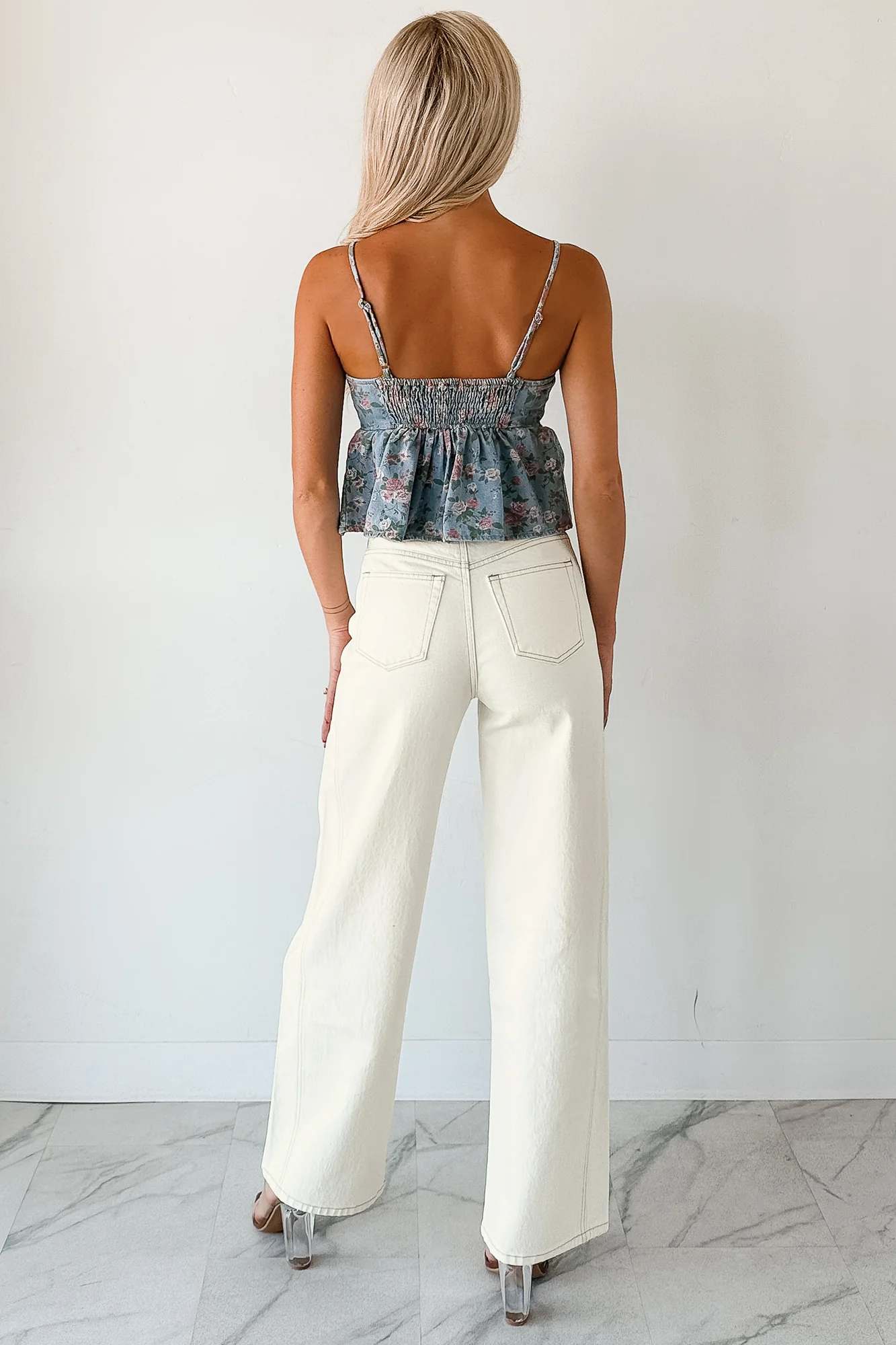 Bows Before Bros Sleeveless Floral Top (Denim/Pink) - Image 4