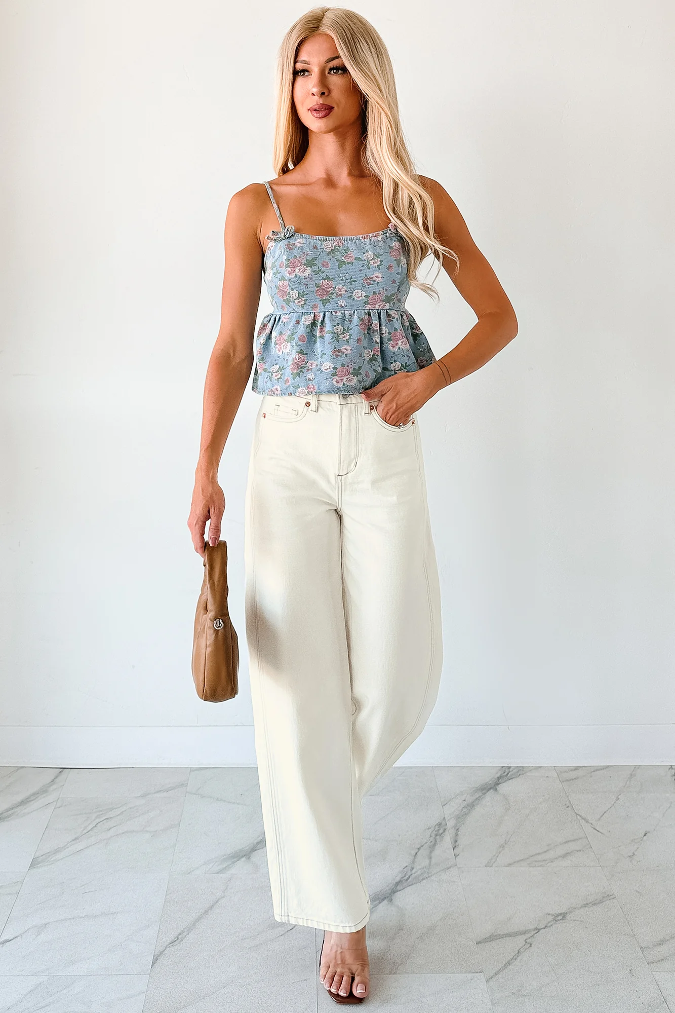 Bows Before Bros Sleeveless Floral Top (Denim/Pink) - Image 9