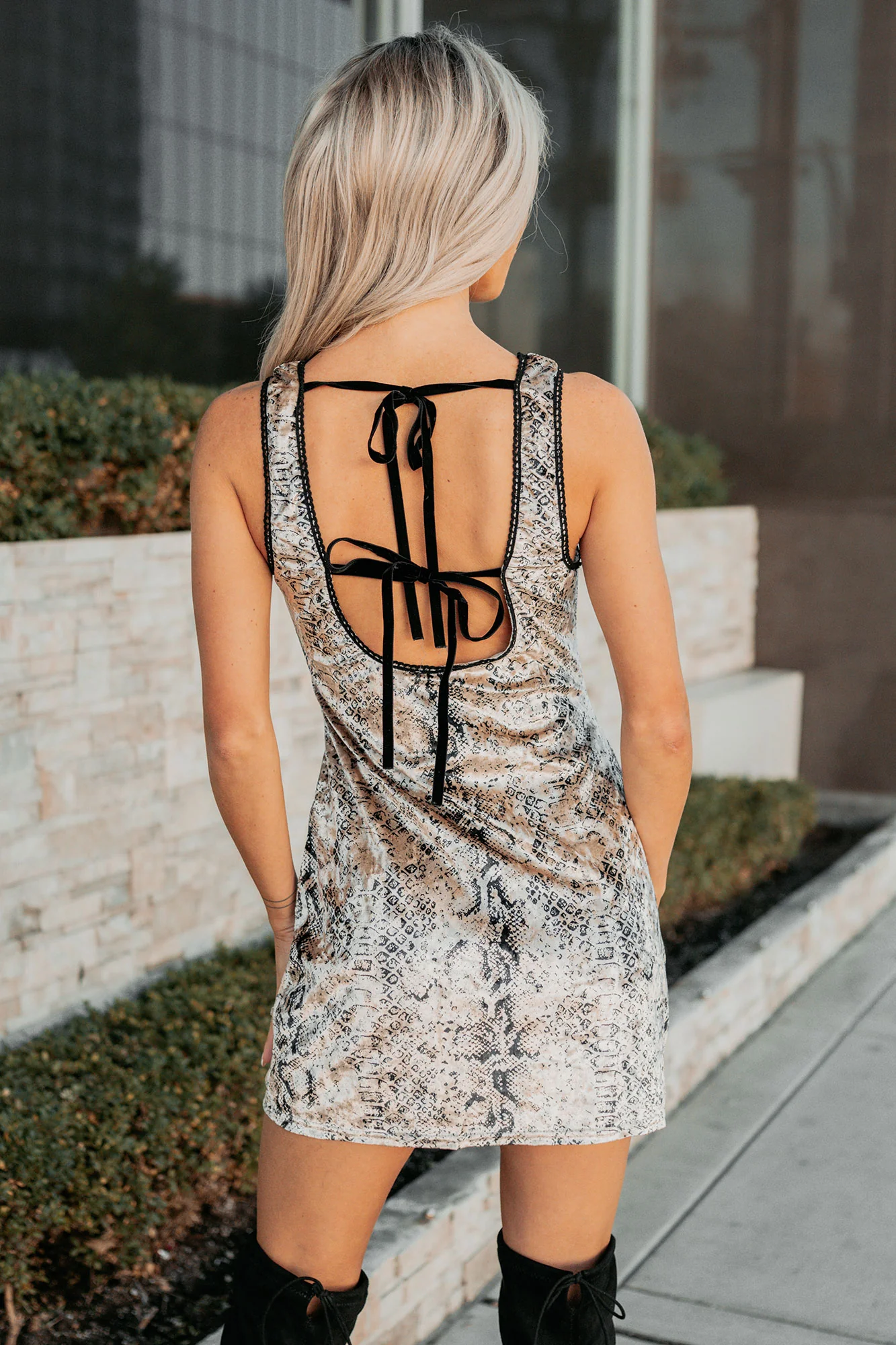 Brave Energy Snake Print Sleeveless Mini Dress (Taupe/Black) - Image 10