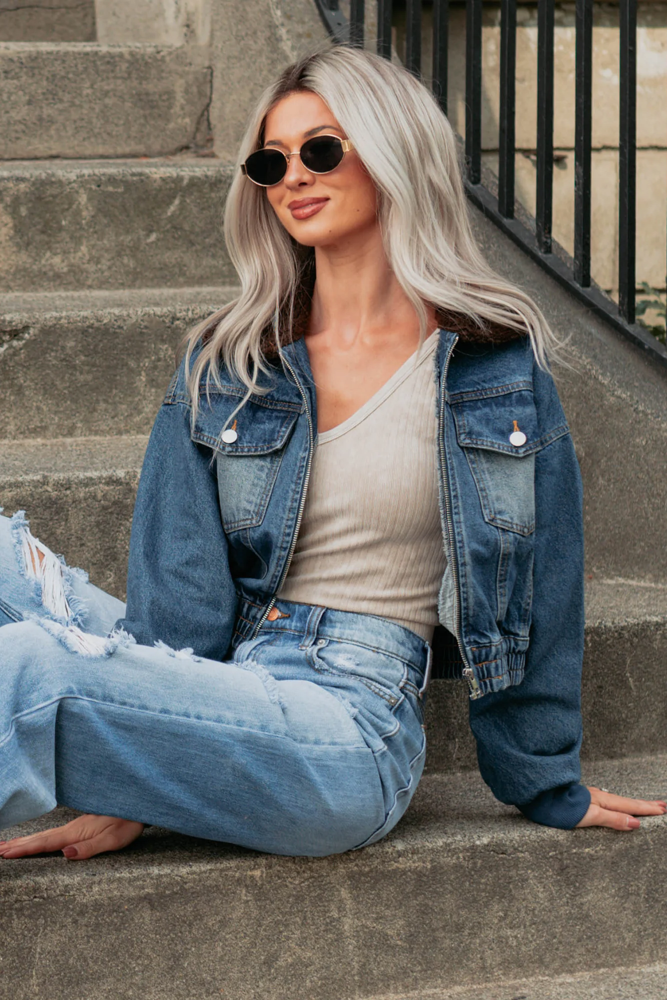 Breaking The Quiet Sherpa Collared Jacket (Denim) - Image 12